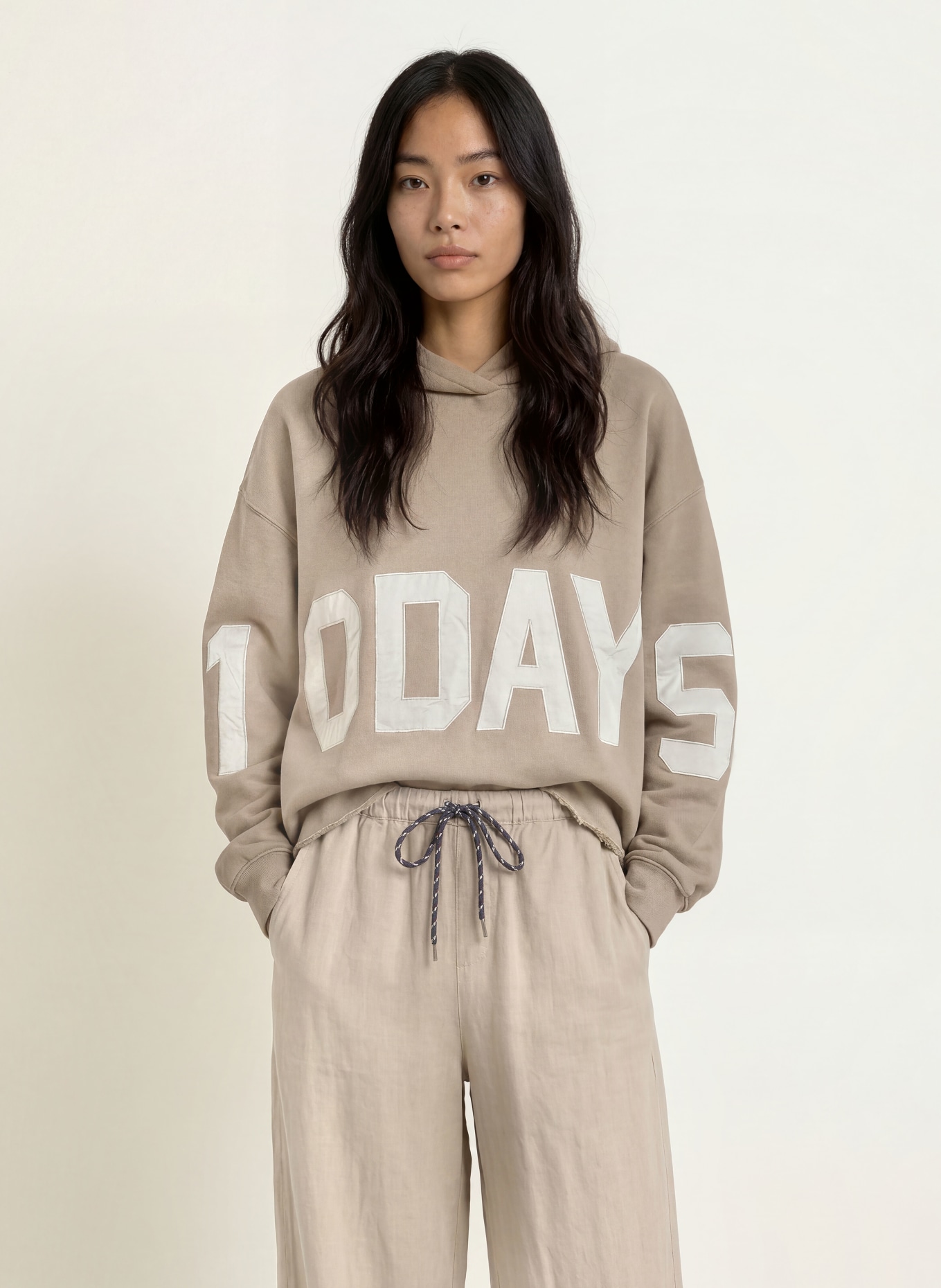 10DAYS Oversized hoodie: BEIGE / LIGHT GRAY