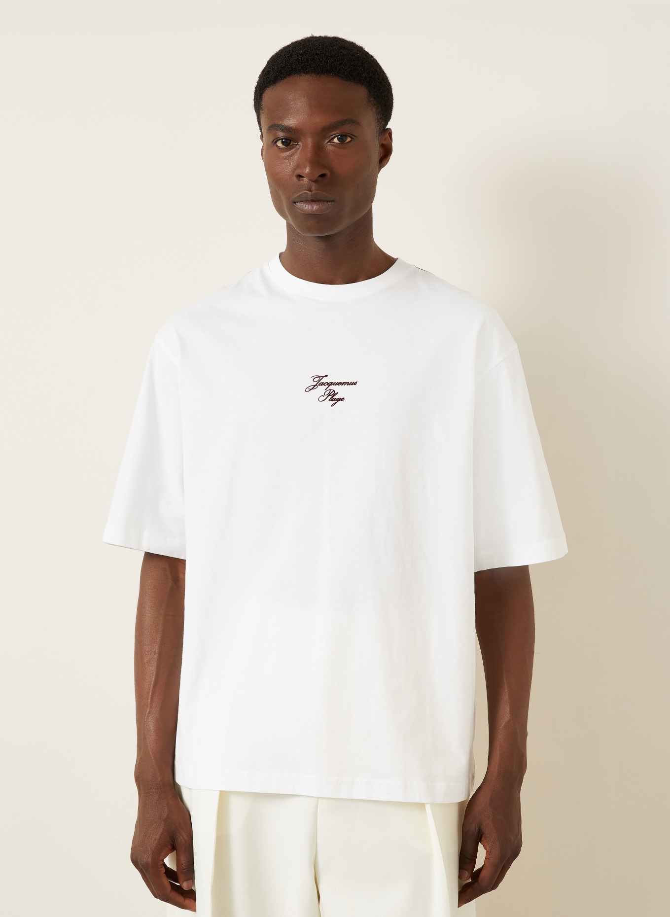 JACQUEMUS Koszulka oversize LE T-shirt BATEAU: BIAŁY / CIEMNOCZERWONY