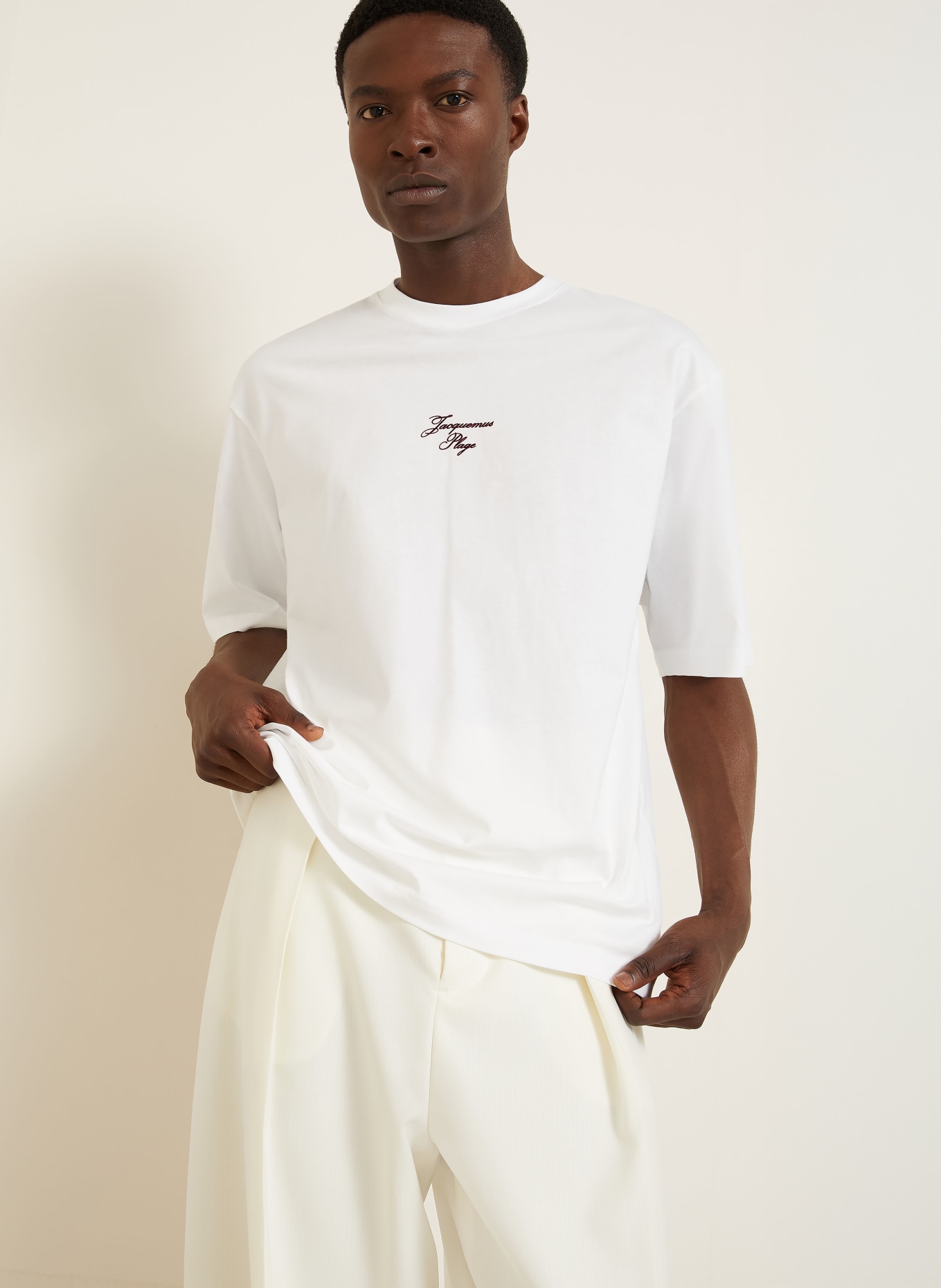JACQUEMUS Koszulka oversize LE T-shirt BATEAU: BIAŁY / CIEMNOCZERWONY