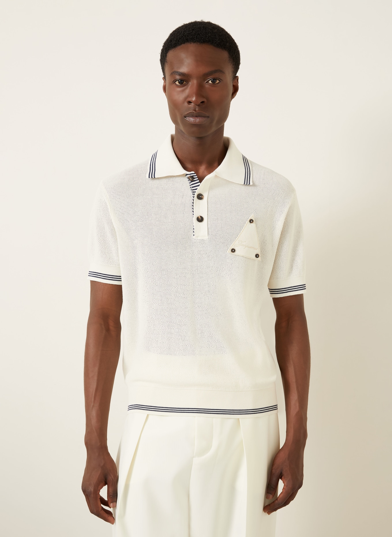 JACQUEMUS Pletená polokošile LE POLO VOILIER s hedvábím: BÍLÁ