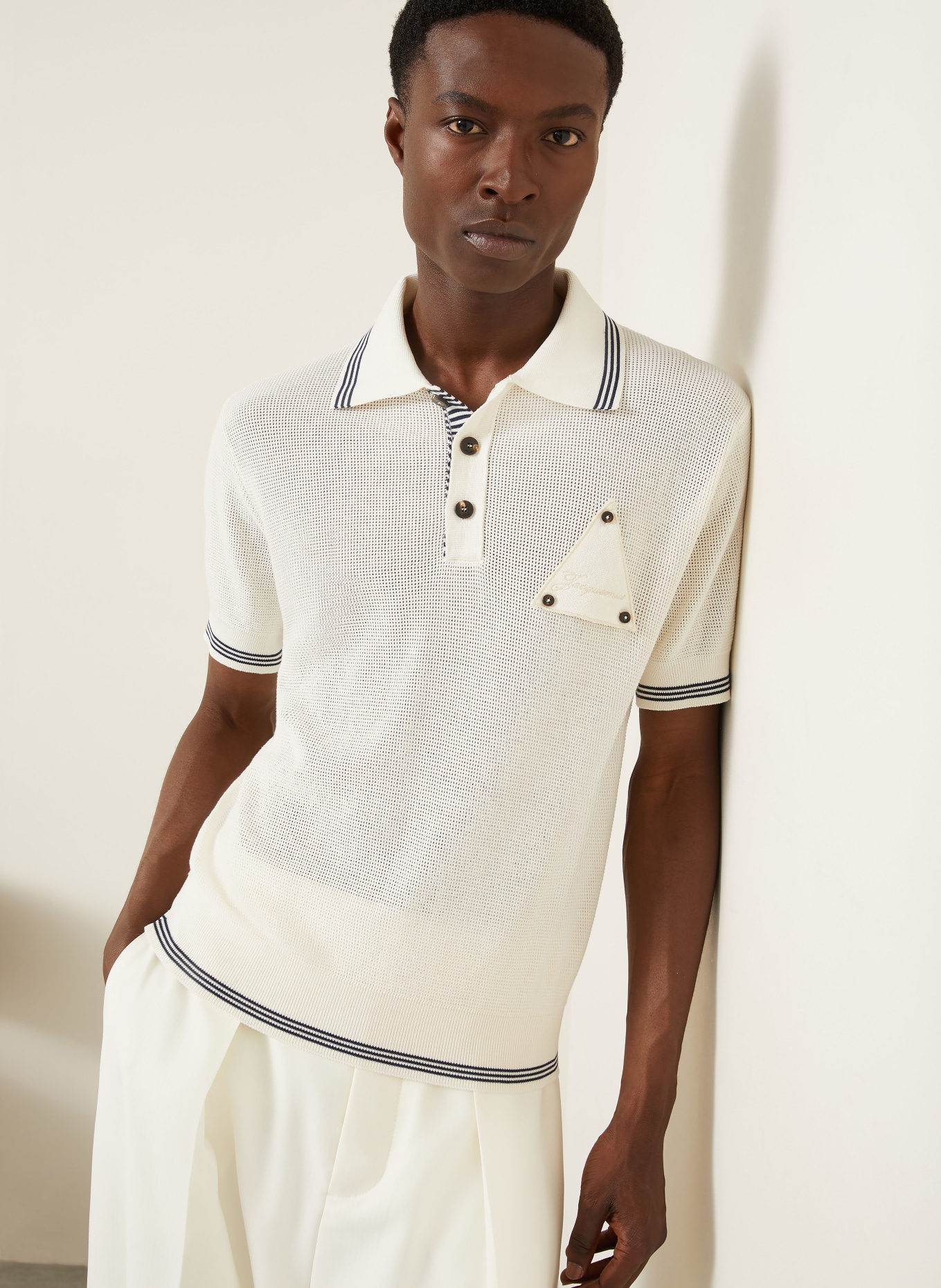 JACQUEMUS Pletená polokošile LE POLO VOILIER s hedvábím: BÍLÁ
