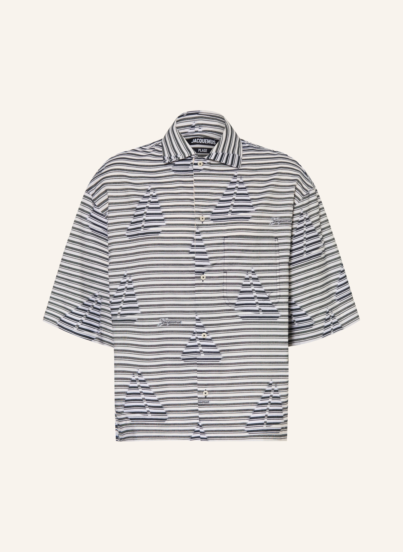 JACQUEMUS Košile s krátkým rukávem LA CHEMISE PLAGE Comfort Fit: BÍLÁ / TMAVĚ MODRÁ