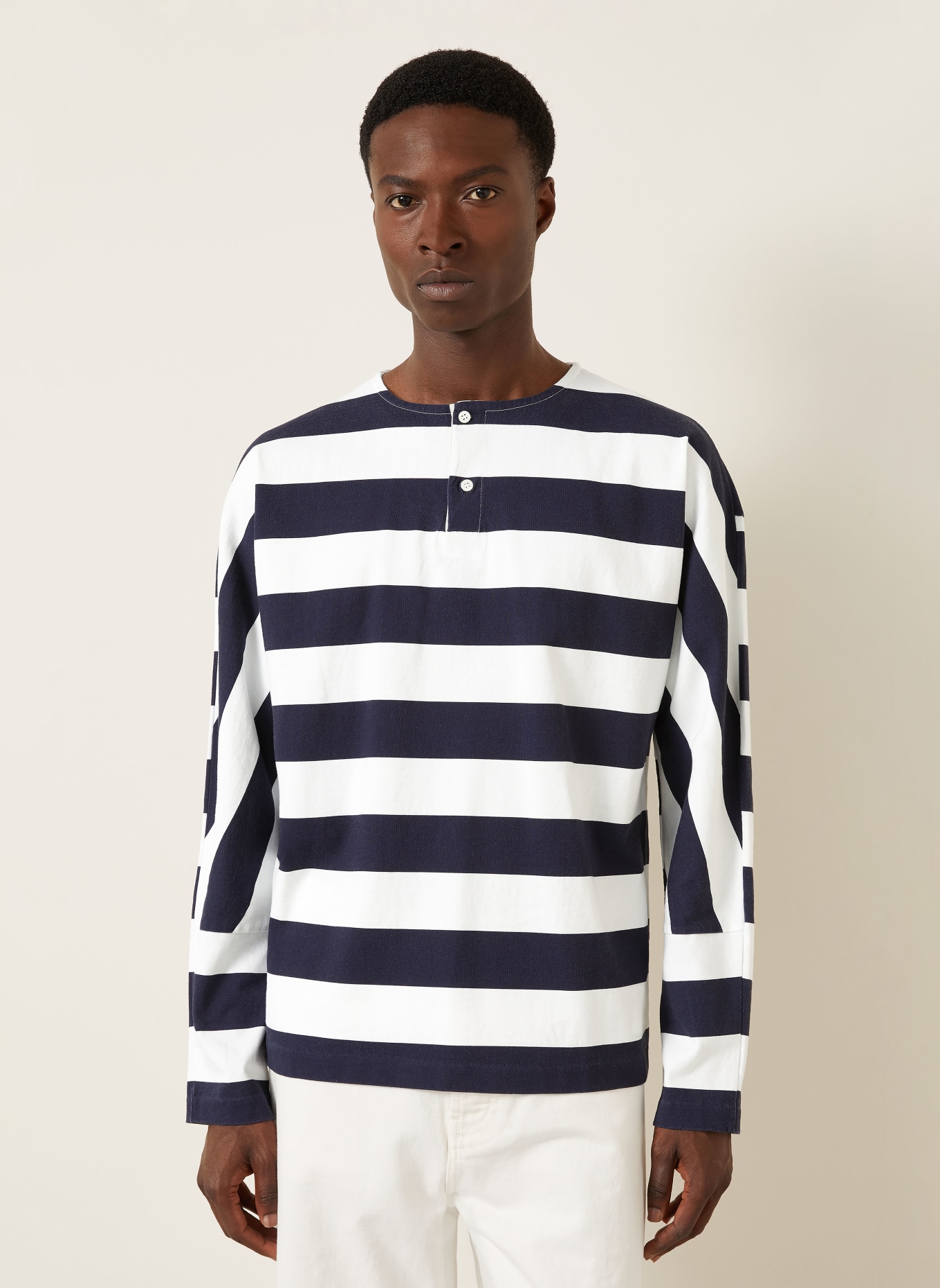 JACQUEMUS Bluzka typu henley LE TSHIRT MARINIERE ML: GRANATOWY / BIAŁY