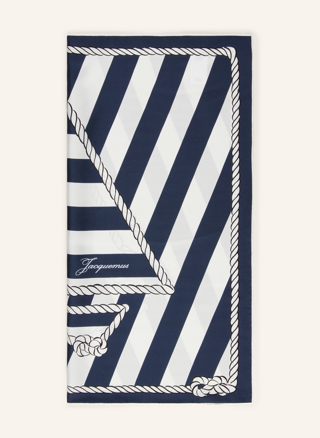 JACQUEMUS Hedvábný šátek LE FOULARD BATEAU CORDE: TMAVĚ MODRÁ / BÍLÁ