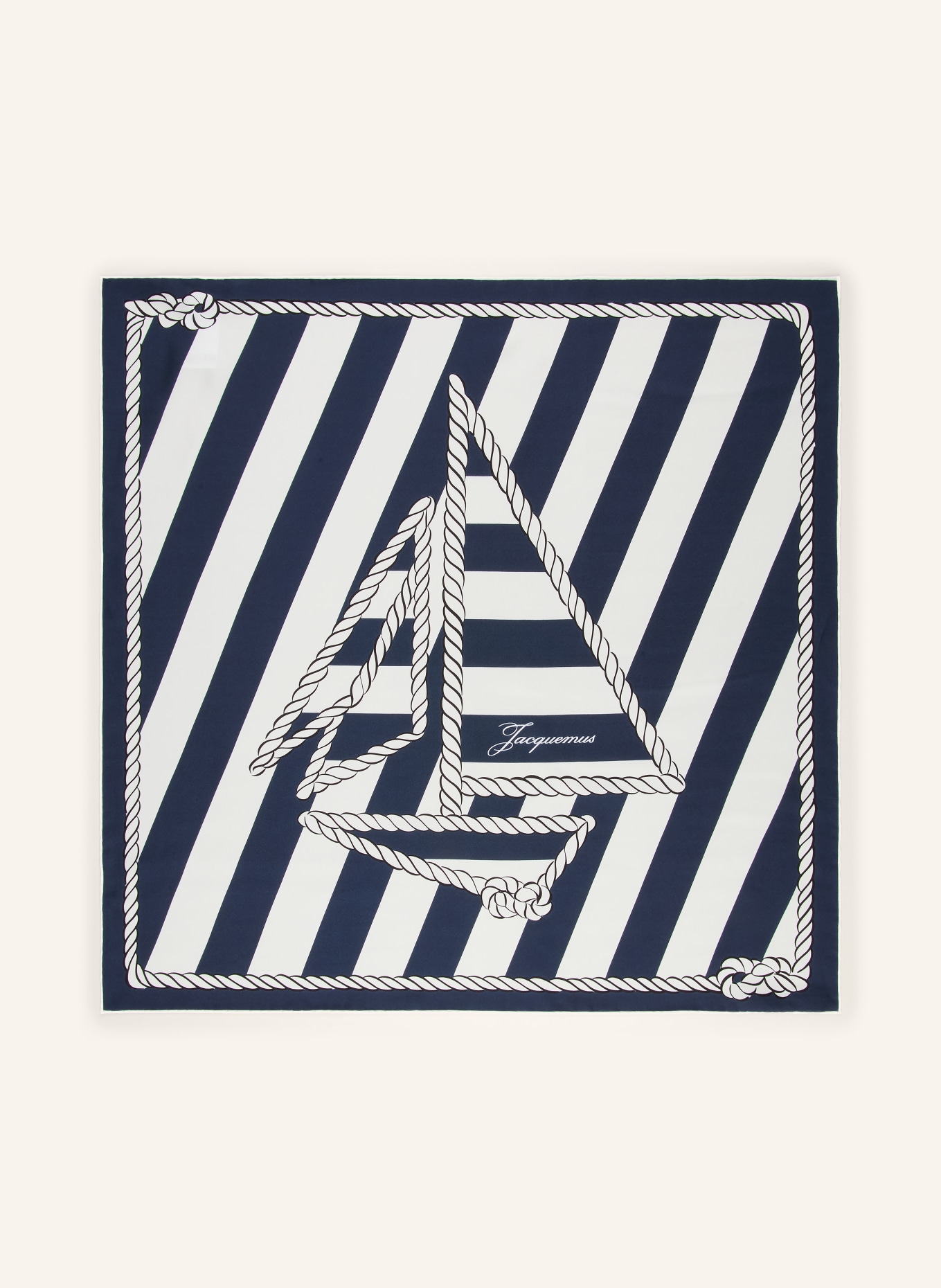 JACQUEMUS Hedvábný šátek LE FOULARD BATEAU CORDE: TMAVĚ MODRÁ / BÍLÁ