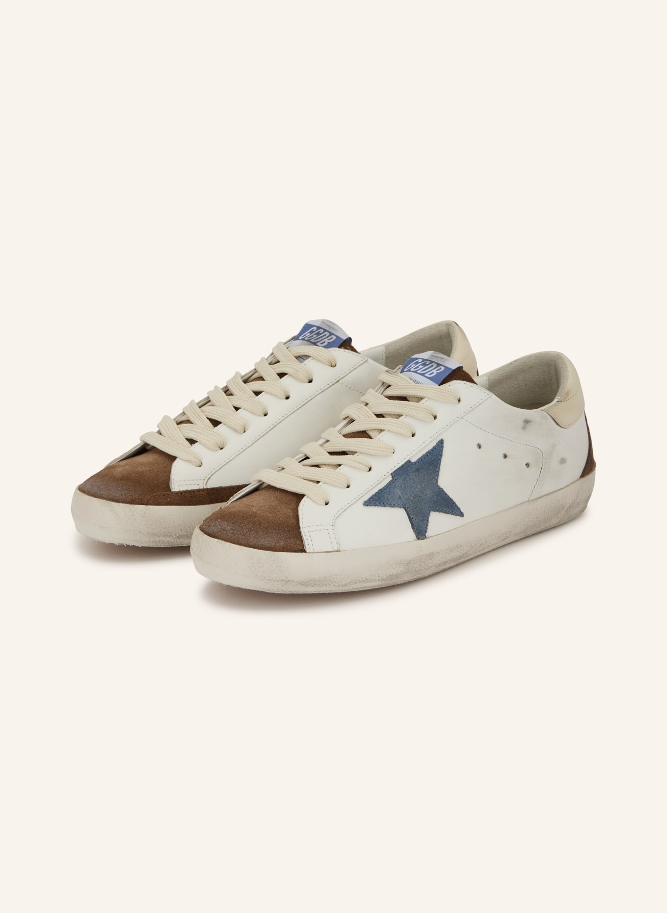 GOLDEN GOOSE Sneakers SUPER-STAR: WIT / MARRON FONCÉ / BLAUW