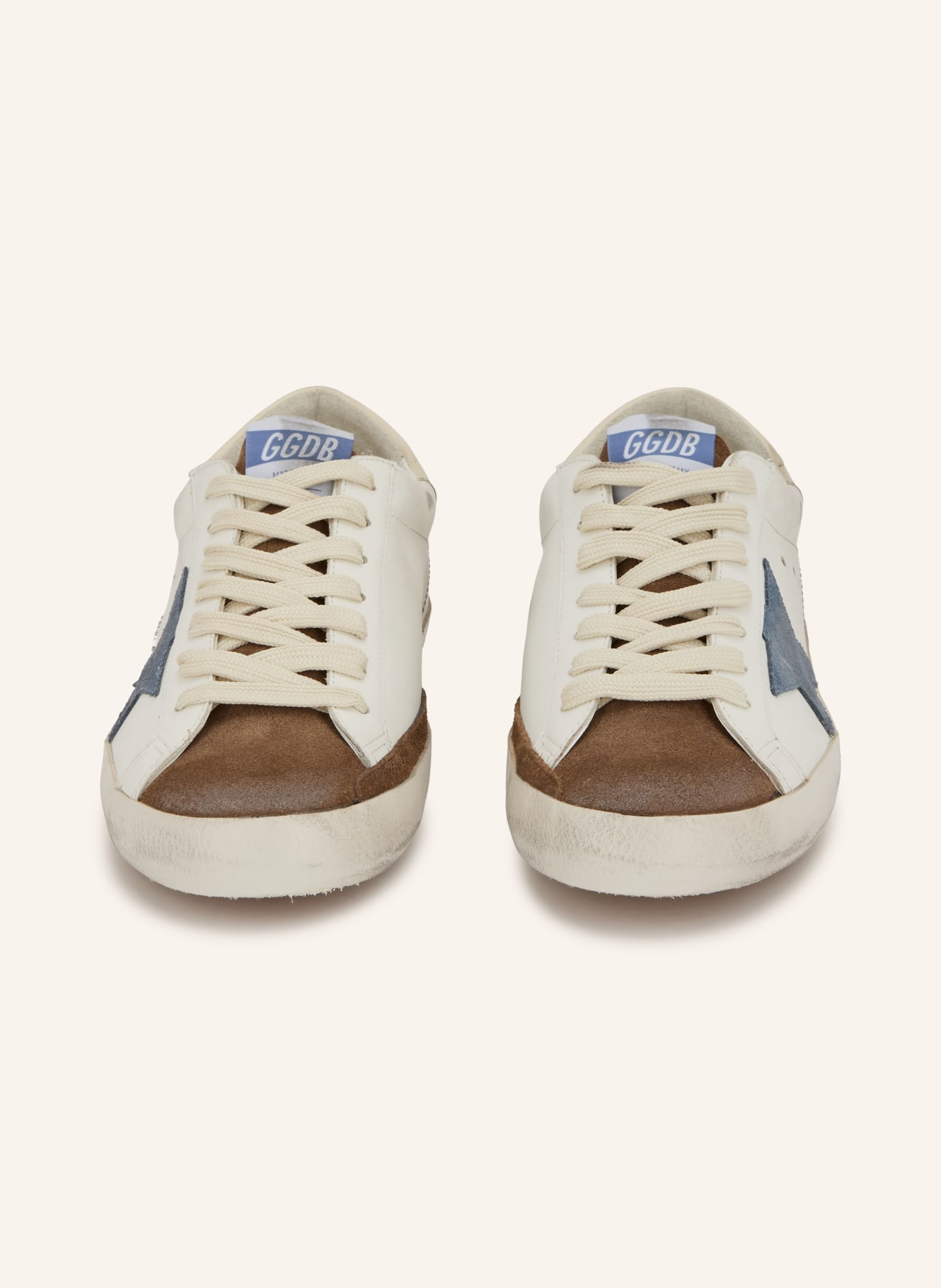 GOLDEN GOOSE Sneakers SUPER-STAR: WIT / MARRON FONCÉ / BLAUW
