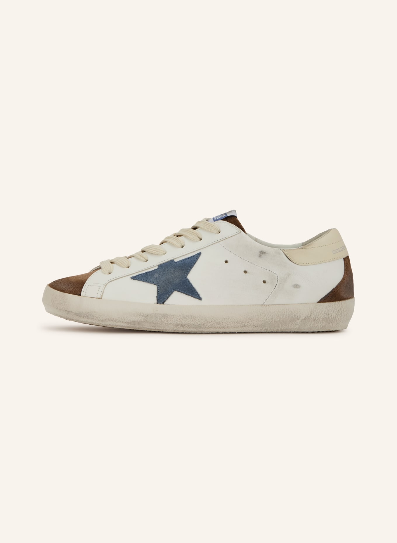 GOLDEN GOOSE Sneakers SUPER-STAR: WIT / MARRON FONCÉ / BLAUW
