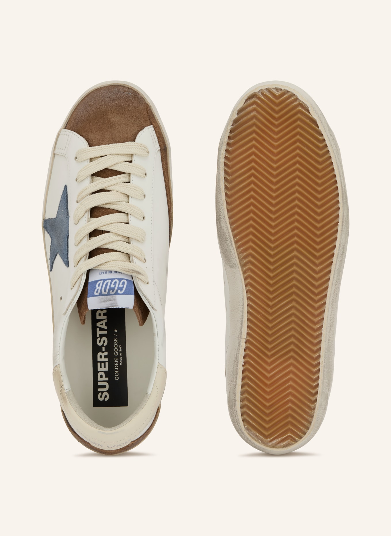 GOLDEN GOOSE Sneakers SUPER-STAR: WIT / MARRON FONCÉ / BLAUW