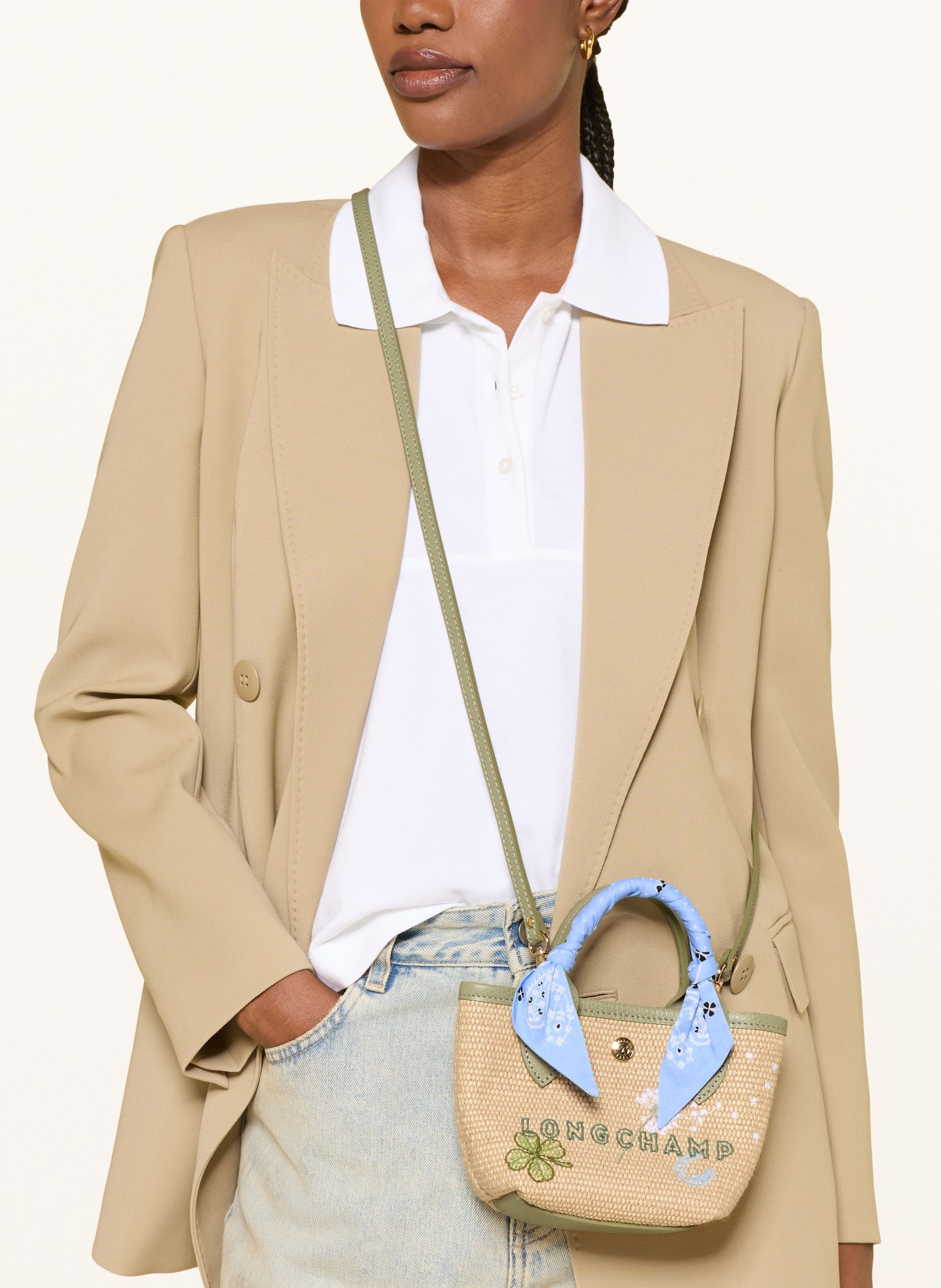 LONGCHAMP Korbtasche LE PLIAGE COLLECTION XS: CREME / GRÜN / HELLBLAU