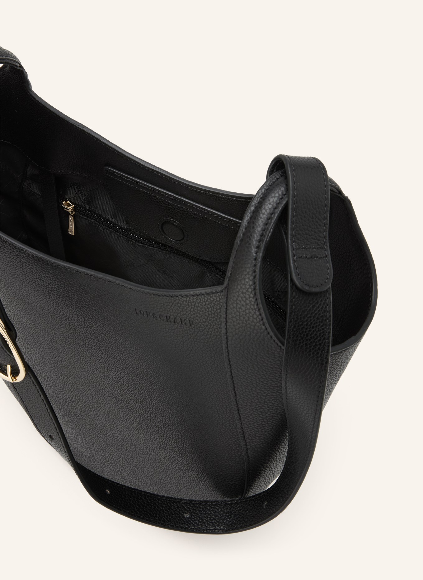 LONGCHAMP Schultertasche LE FOULONNÉ LARGE: SCHWARZ