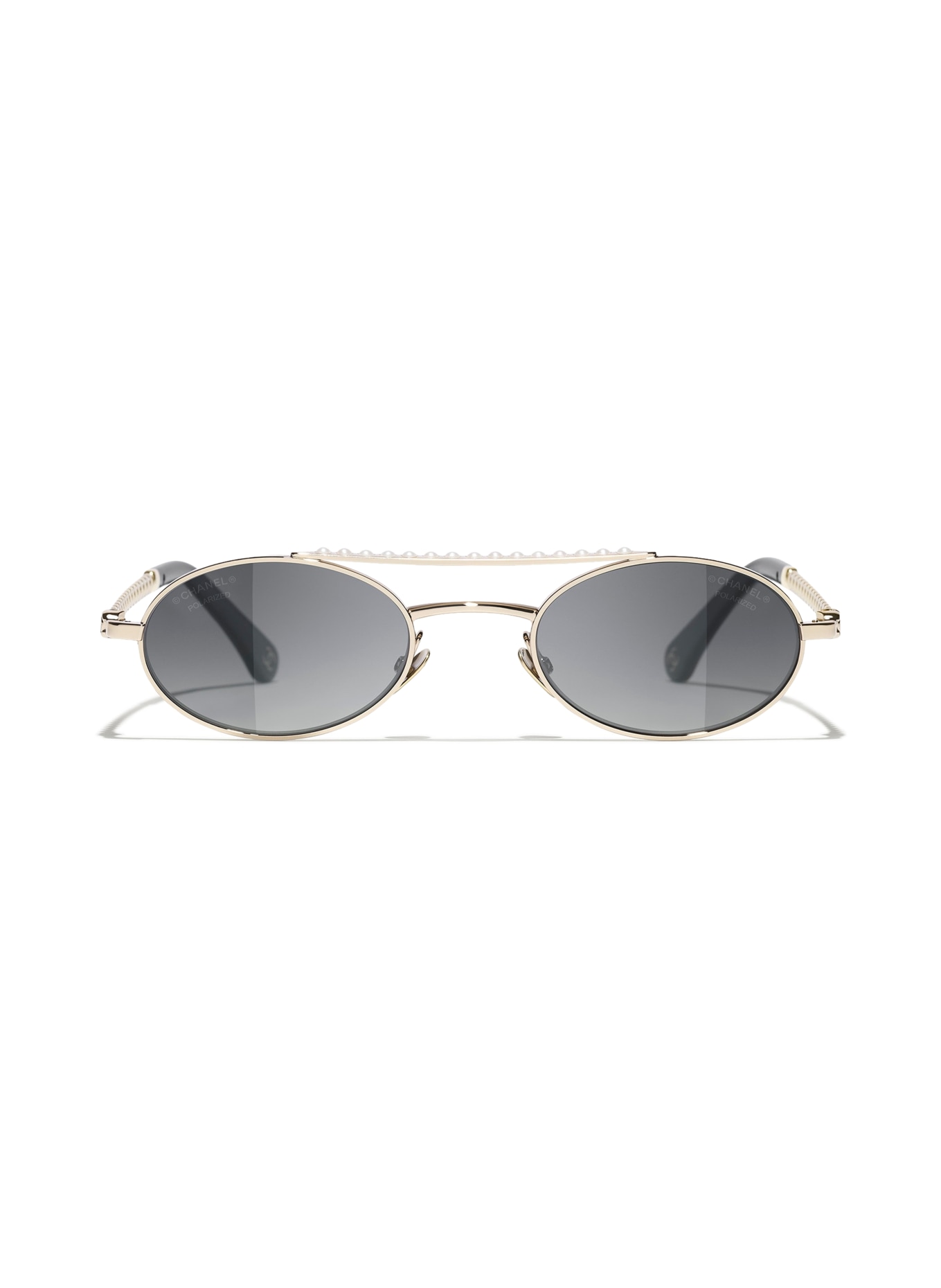 CHANEL Ovale Sonnenbrille: GOLD/ DUNKELGRAU POLARISIERT