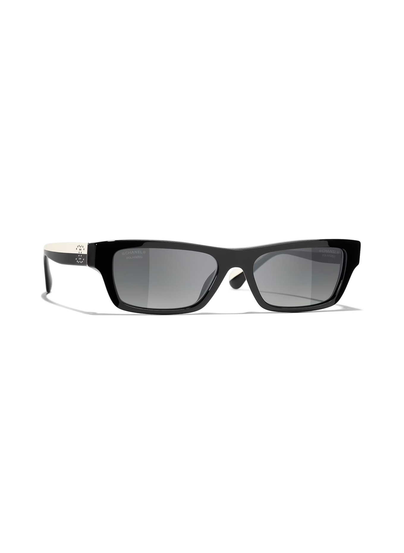 CHANEL Rectangular sunglasses with gemstones: BLACK/ GRADIENT GREY POLAR