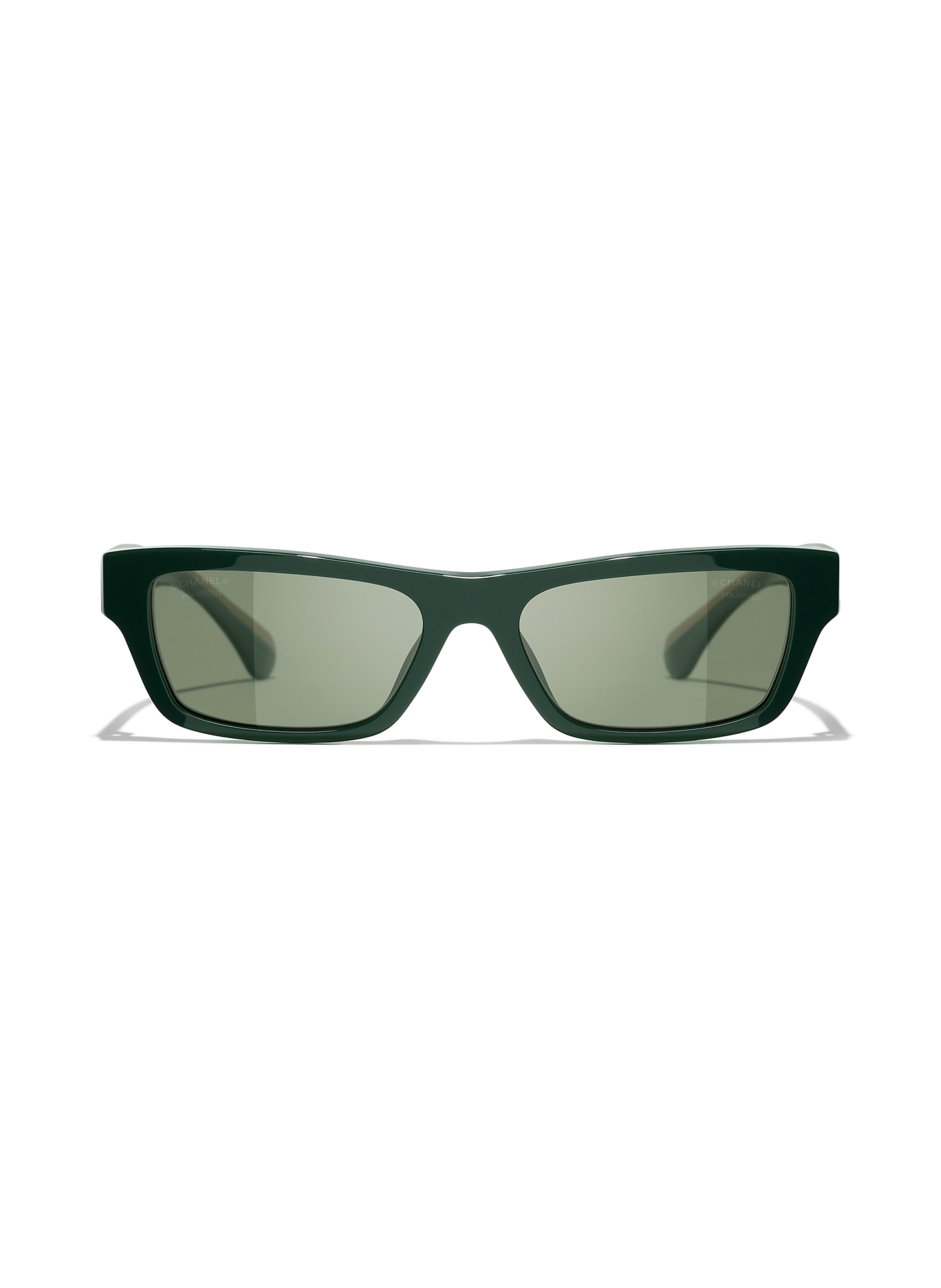 CHANEL Rectangular sunglasses with gemstones: GREEN/ POLAR DARK GREEN