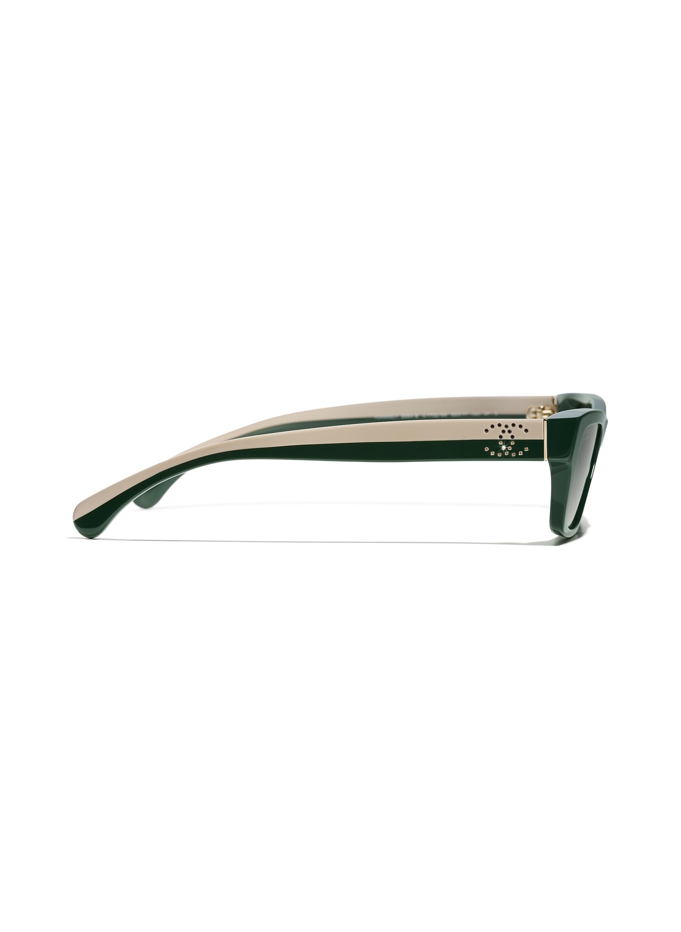 CHANEL Rectangular sunglasses with gemstones: GREEN/ POLAR DARK GREEN