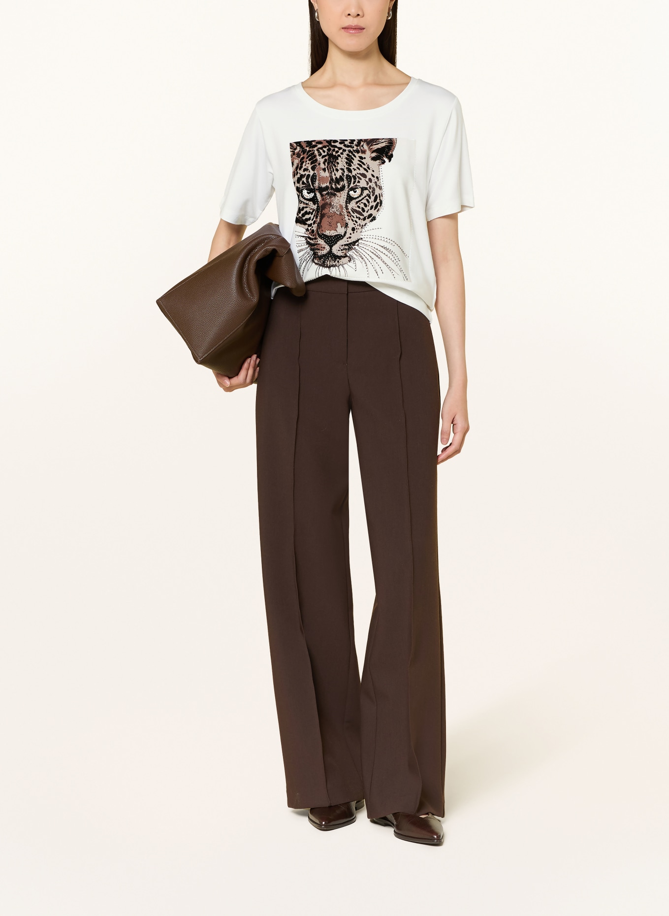 monari T-shirt avec strass: BLANC / MARRON / BEIGE