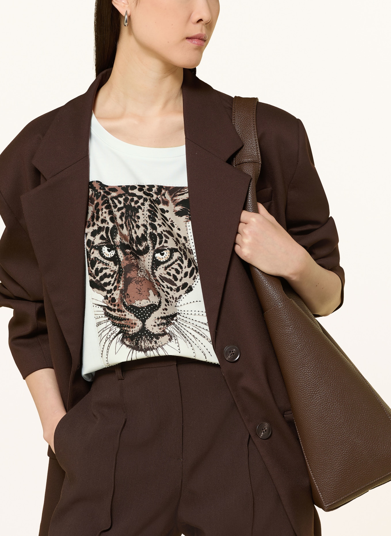 monari T-shirt avec strass: BLANC / MARRON / BEIGE