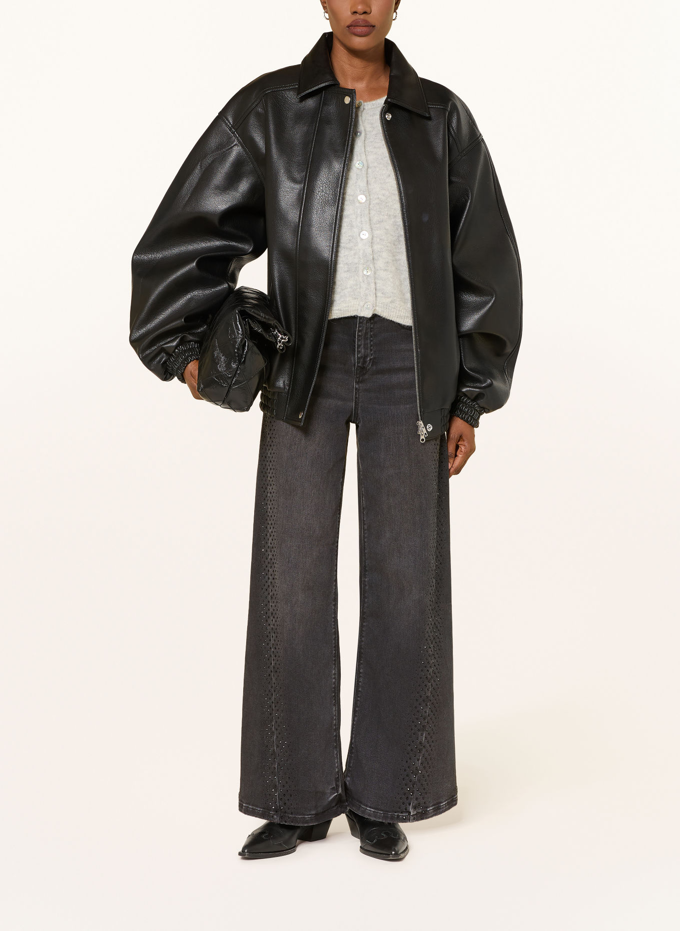 RAFFAELLO ROSSI Jean wide leg SVENTY avec strass: 980 ASPHALT
