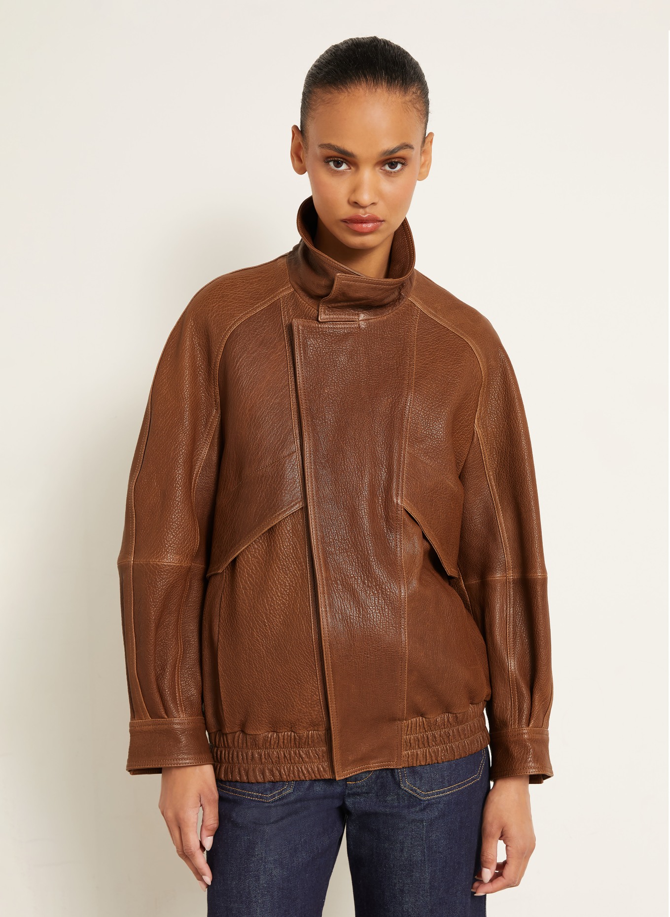 NOUR HAMMOUR Veste en cuir ARISTE: MARRON