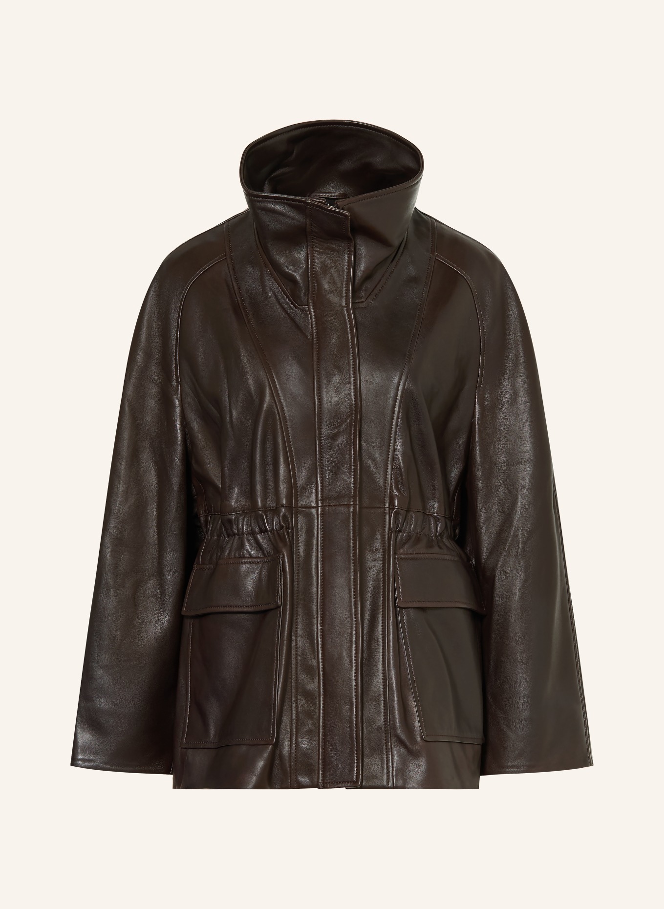 NOUR HAMMOUR Veste en cuir QUAI: MARRON FONCÉ