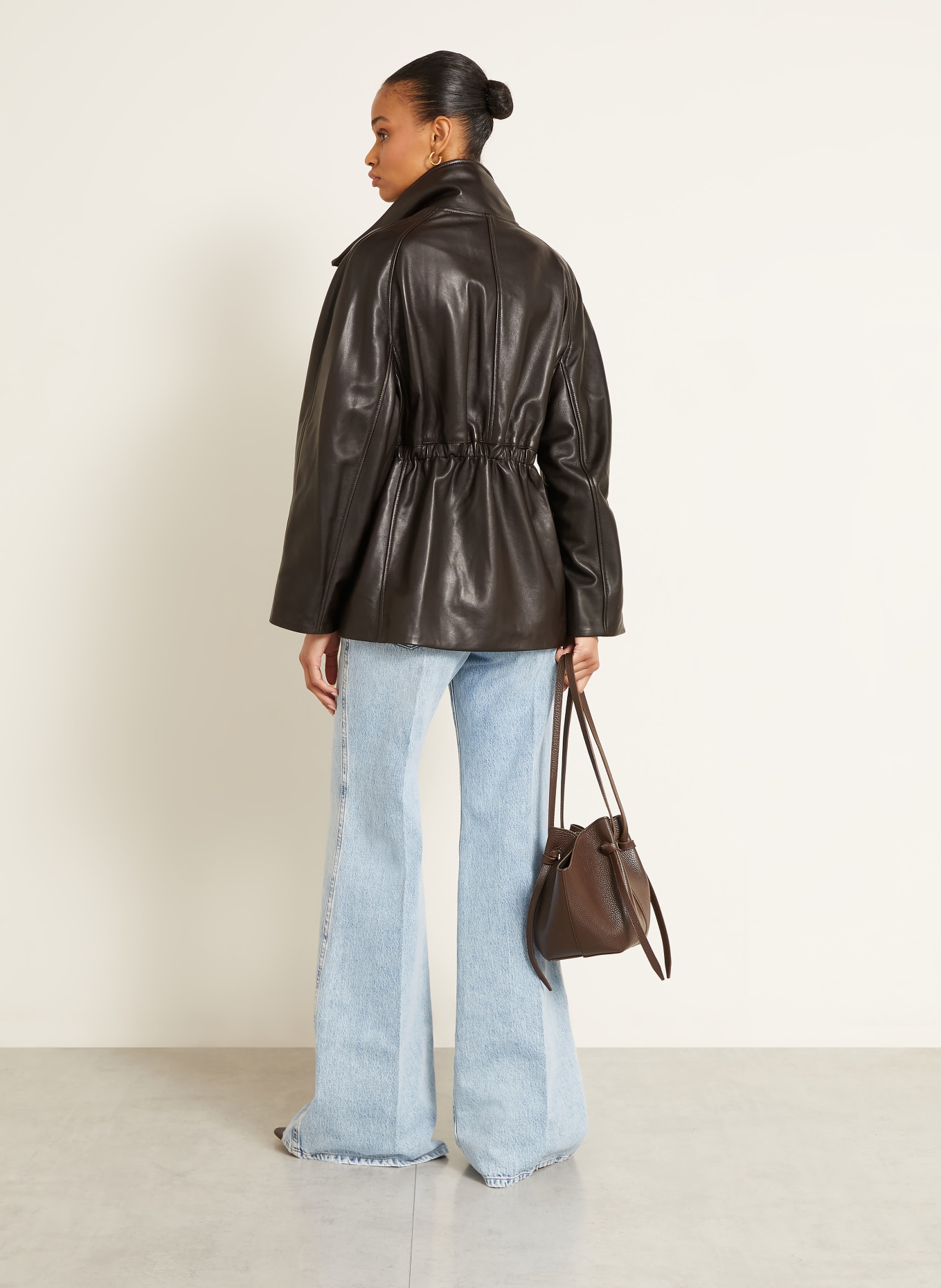 NOUR HAMMOUR Veste en cuir QUAI: MARRON FONCÉ
