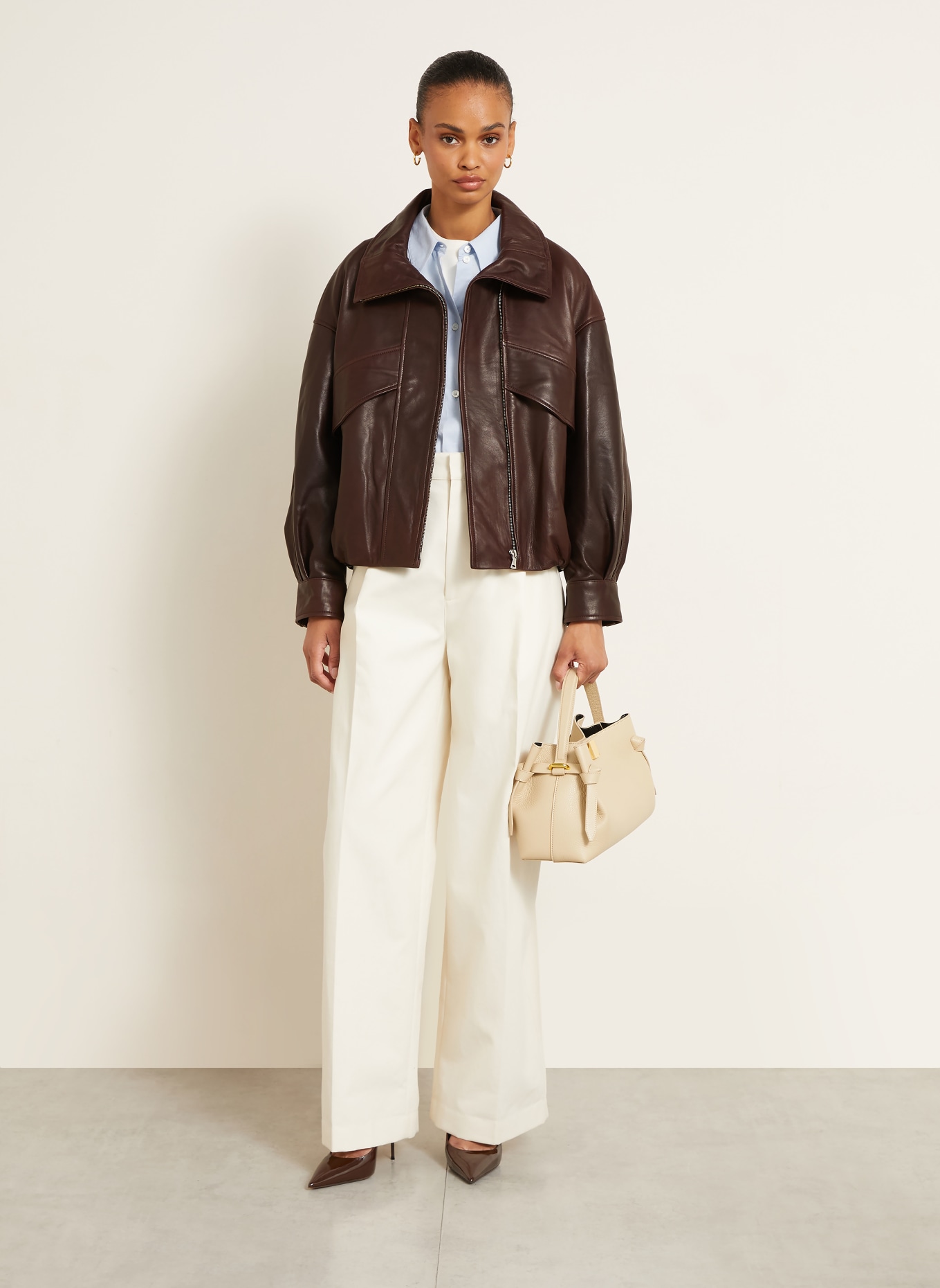 NOUR HAMMOUR Lederjacke ROLAND: DUNKELBRAUN