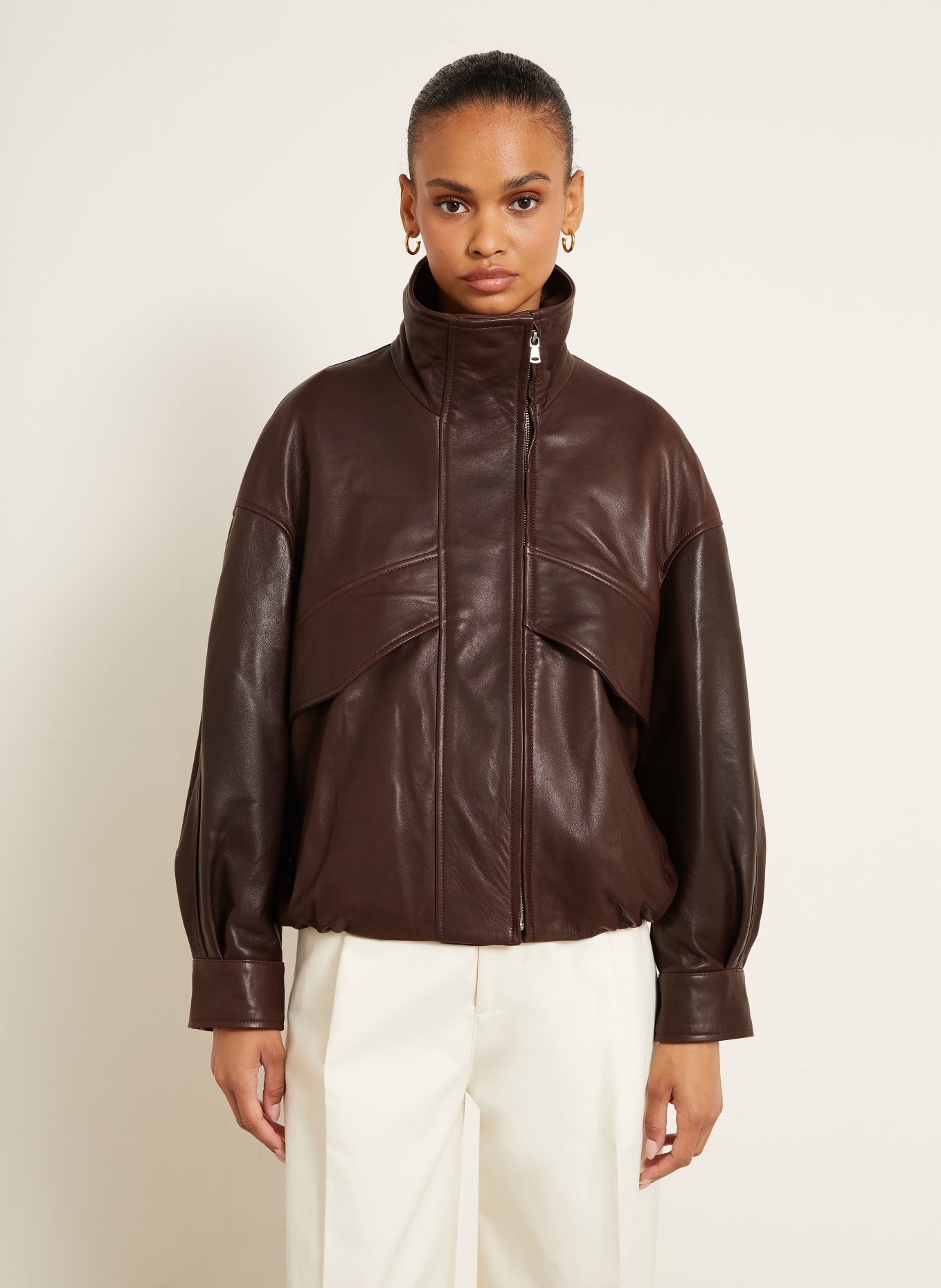 NOUR HAMMOUR Lederjacke ROLAND: DUNKELBRAUN