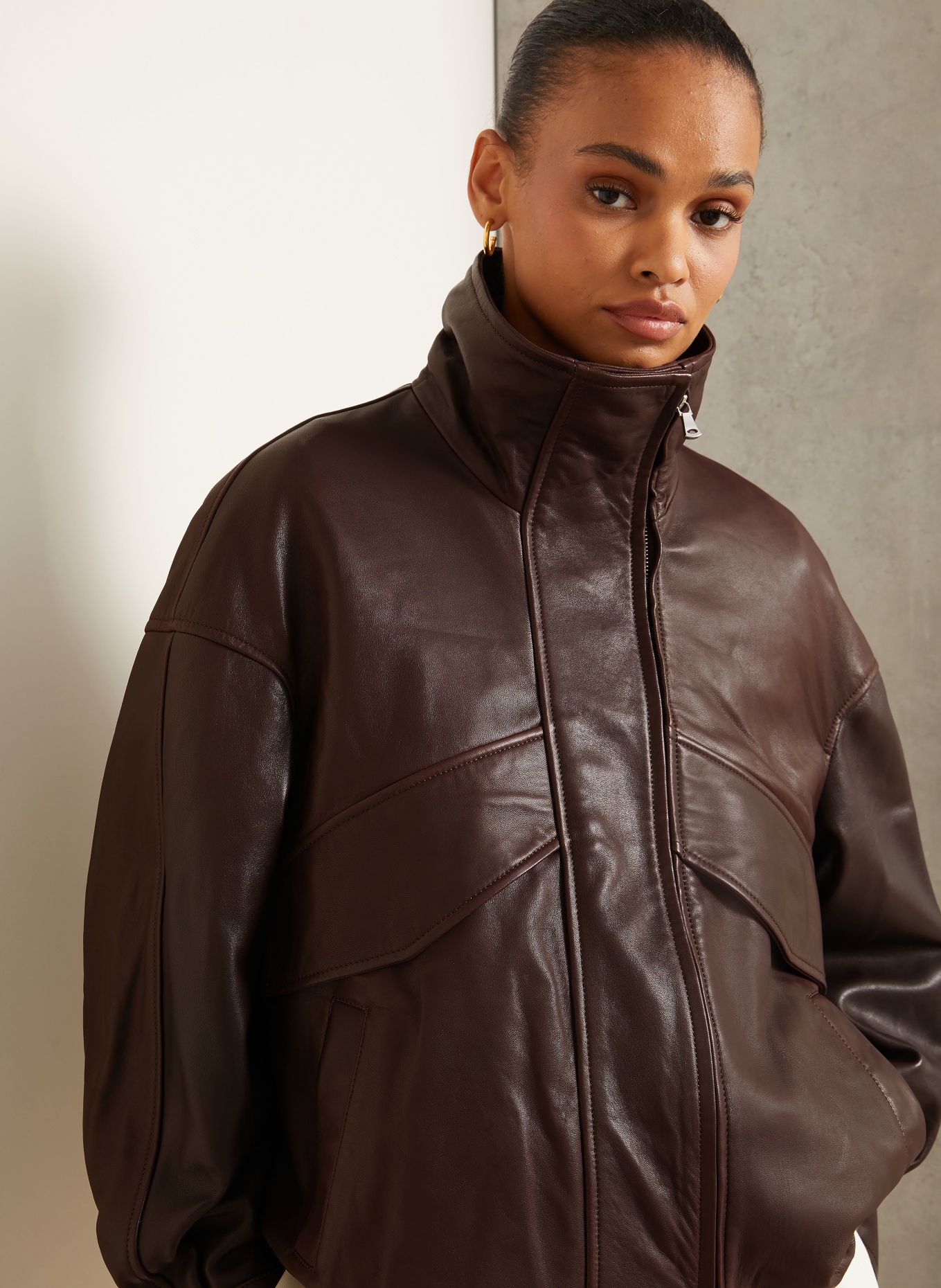 NOUR HAMMOUR Lederjacke ROLAND: DUNKELBRAUN