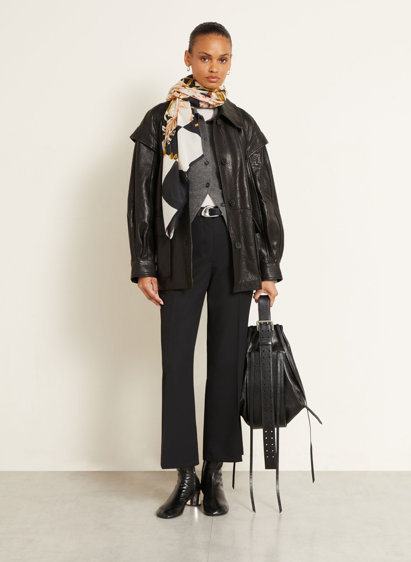 NOUR HAMMOUR Veste en cuir PERRIN: NOIR