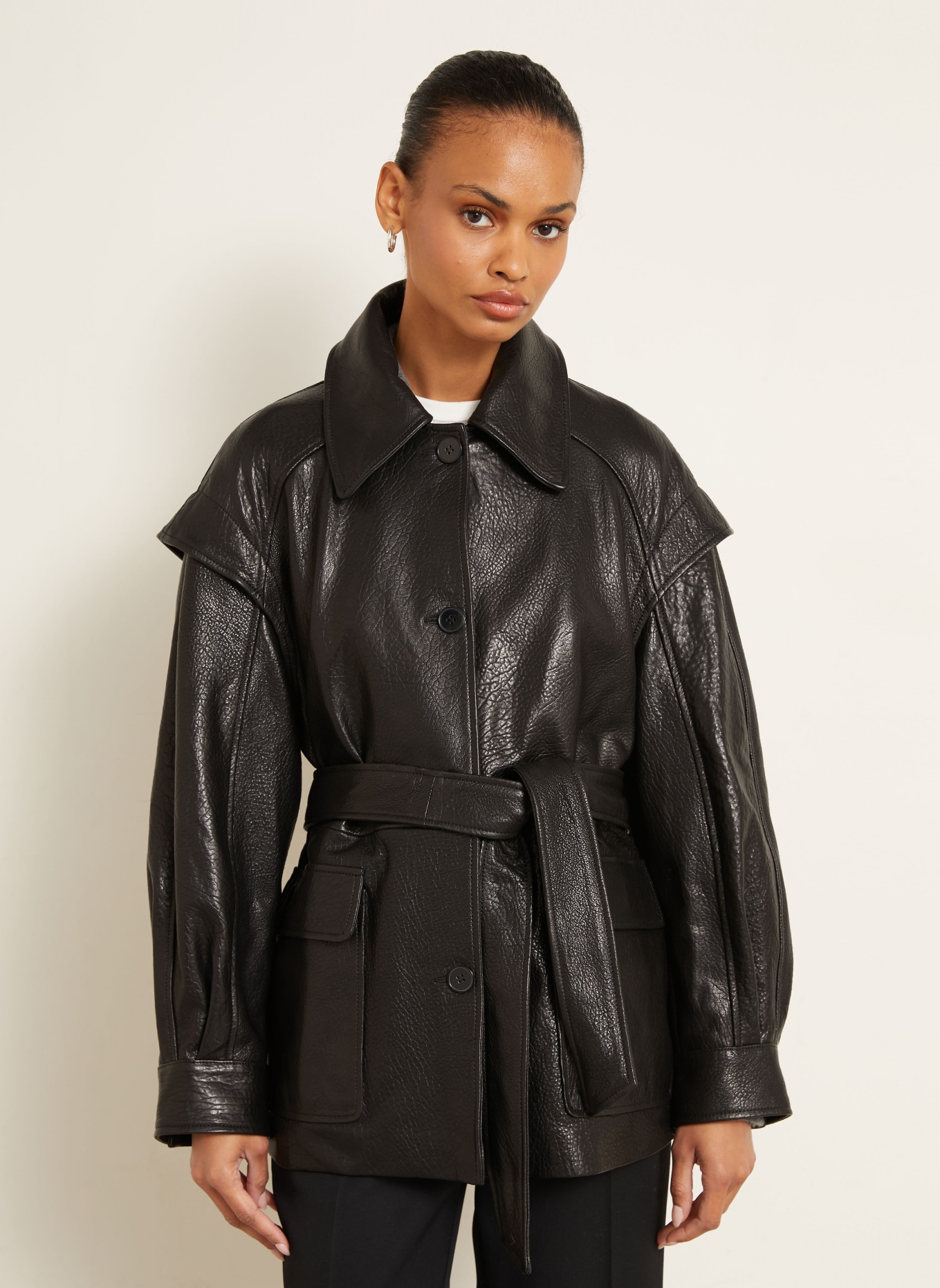 NOUR HAMMOUR Veste en cuir PERRIN: NOIR