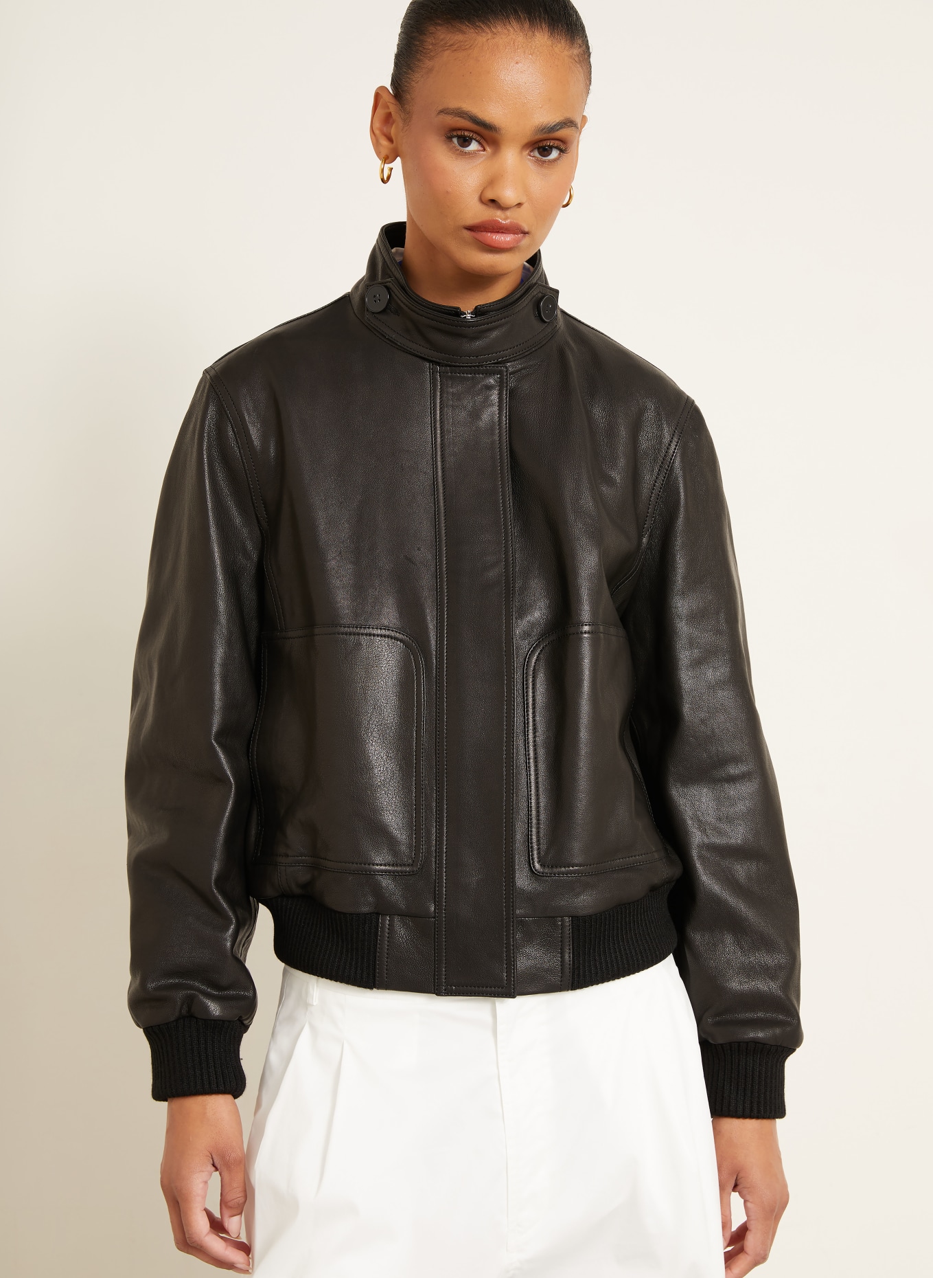 NOUR HAMMOUR Veste en cuir RIOS: NOIR