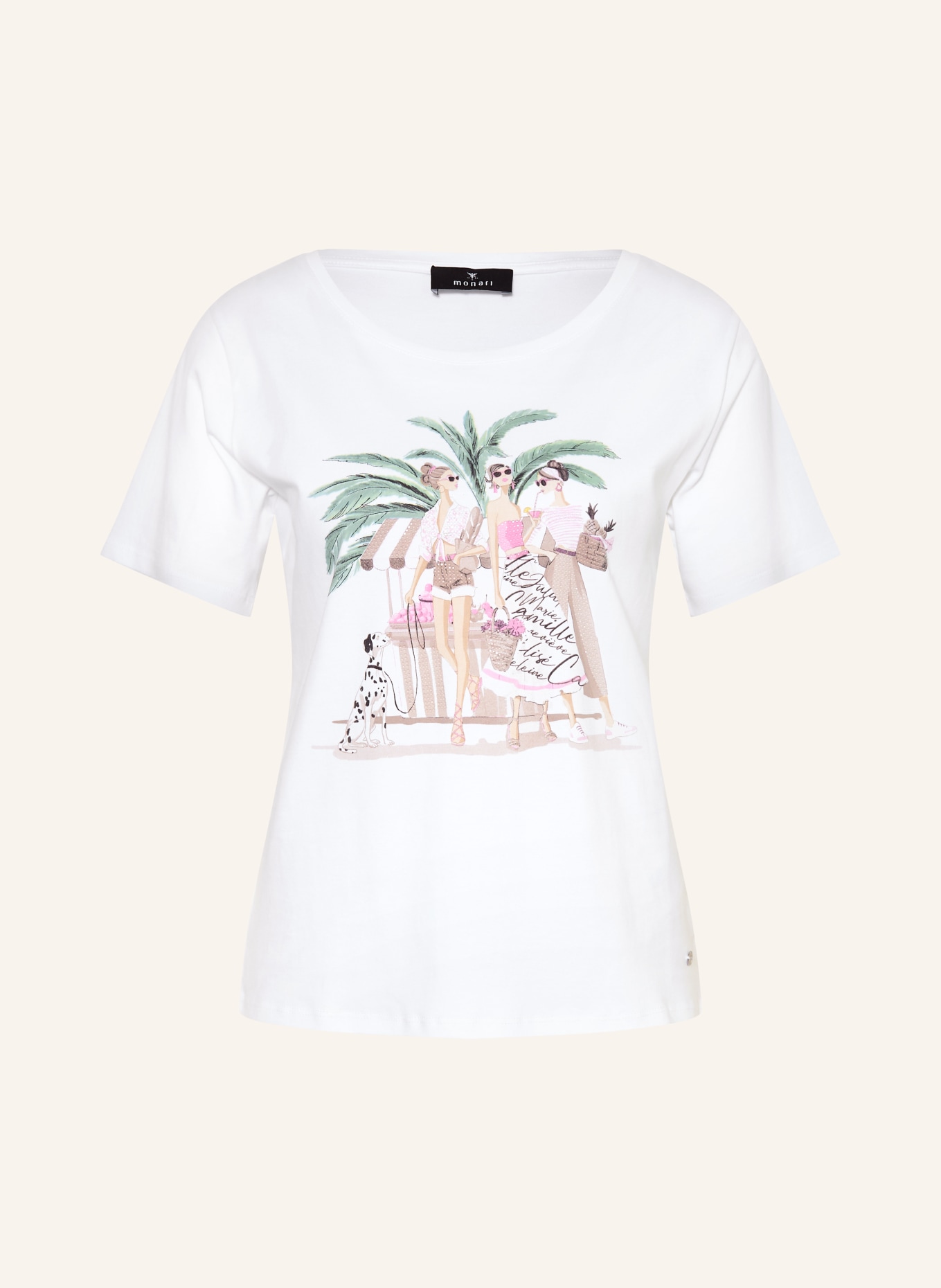 monari T-shirt avec strass: BLANC / MARRON / VERT