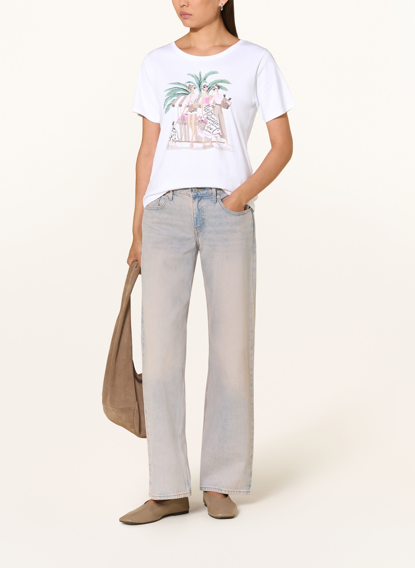 monari T-shirt avec strass: BLANC / MARRON / VERT