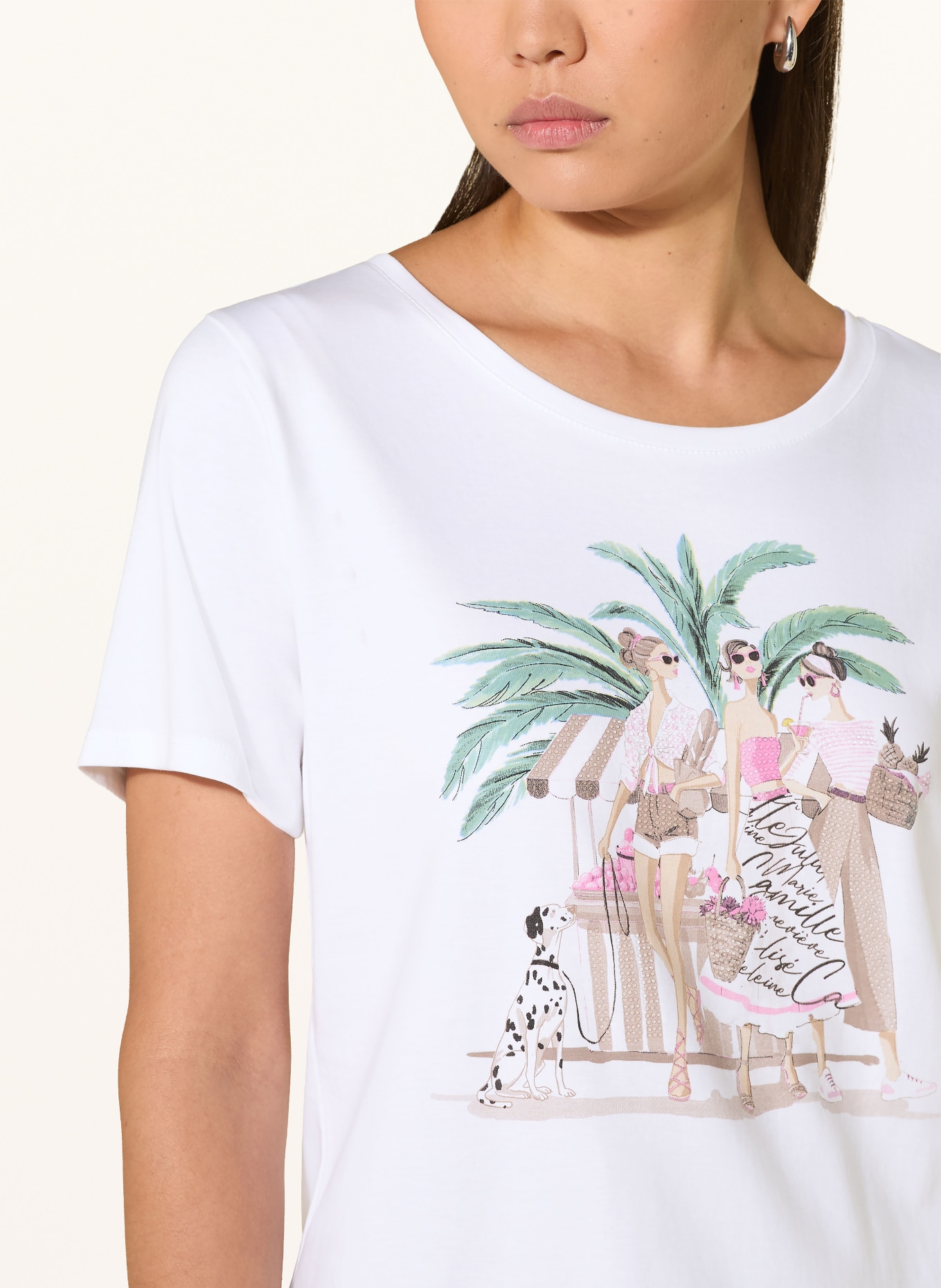 monari T-shirt avec strass: BLANC / MARRON / VERT
