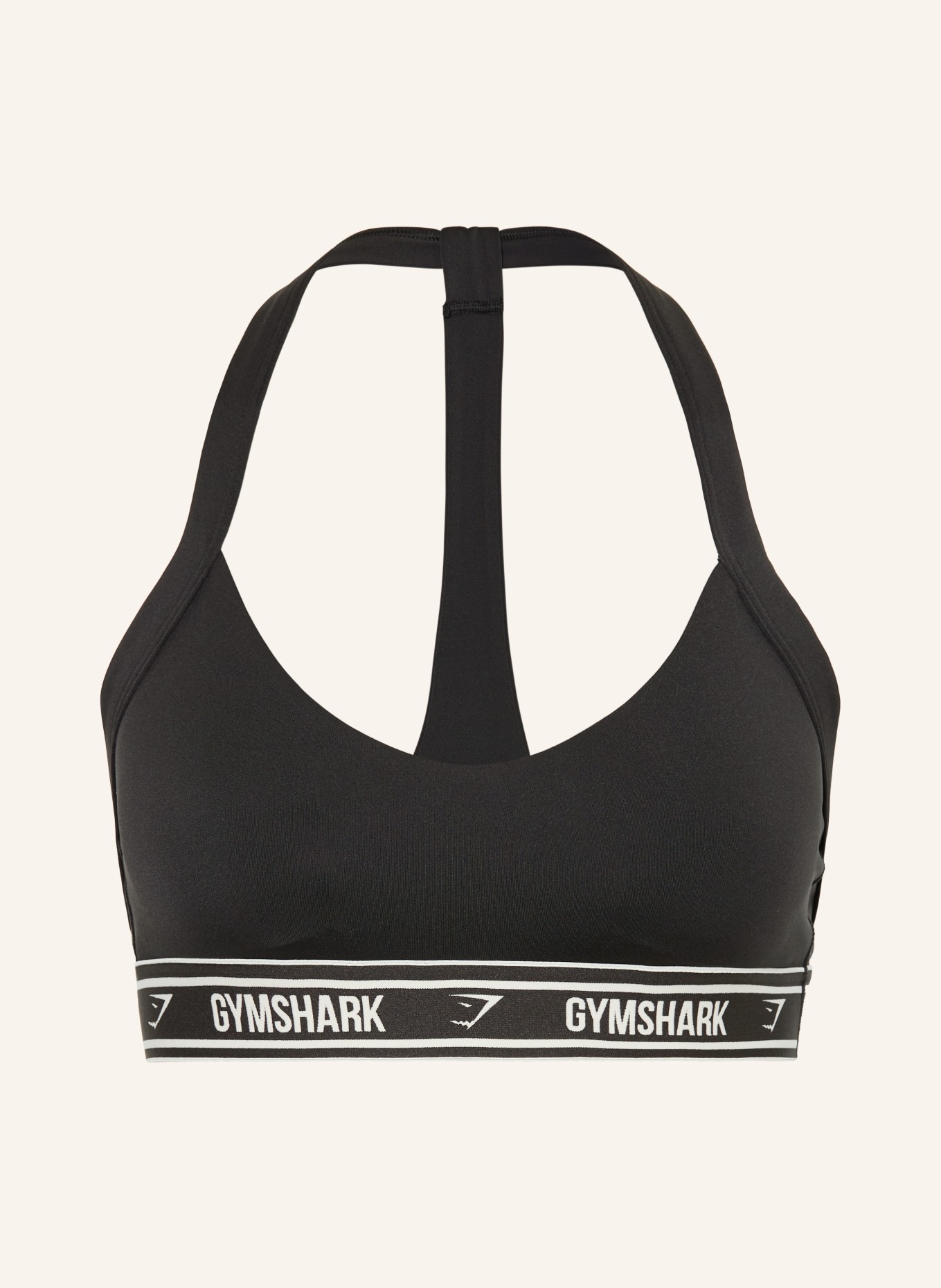 GYMSHARK Sport-BH LIGHT SUPPORT HALTER NECK LOGO: SCHWARZ / CREME