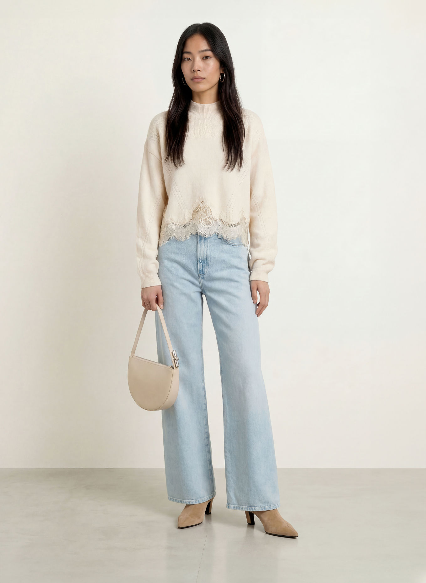 GUESS HAYDEN Sweater with Lace: ECRU