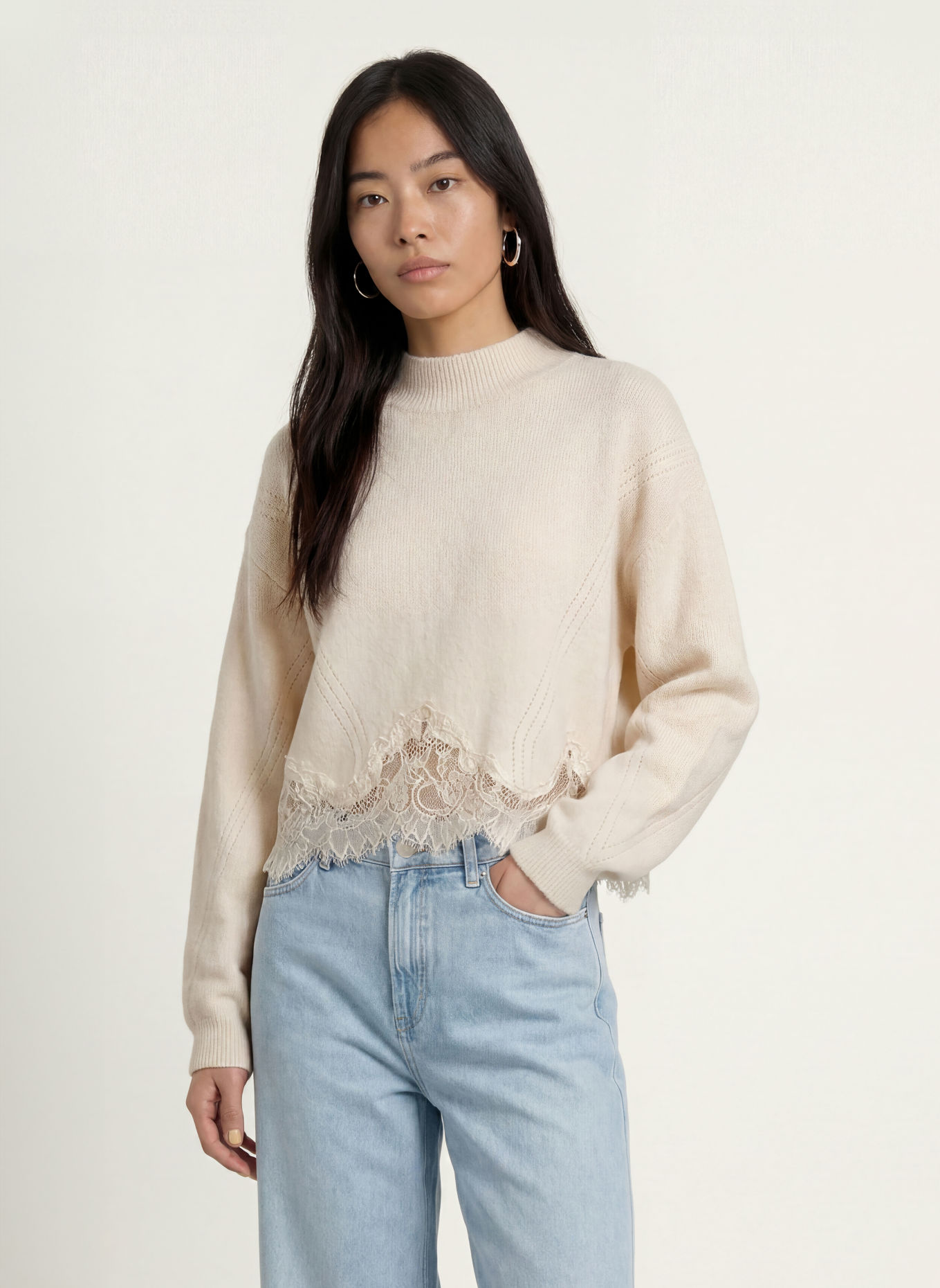 GUESS HAYDEN Sweater with Lace: ECRU