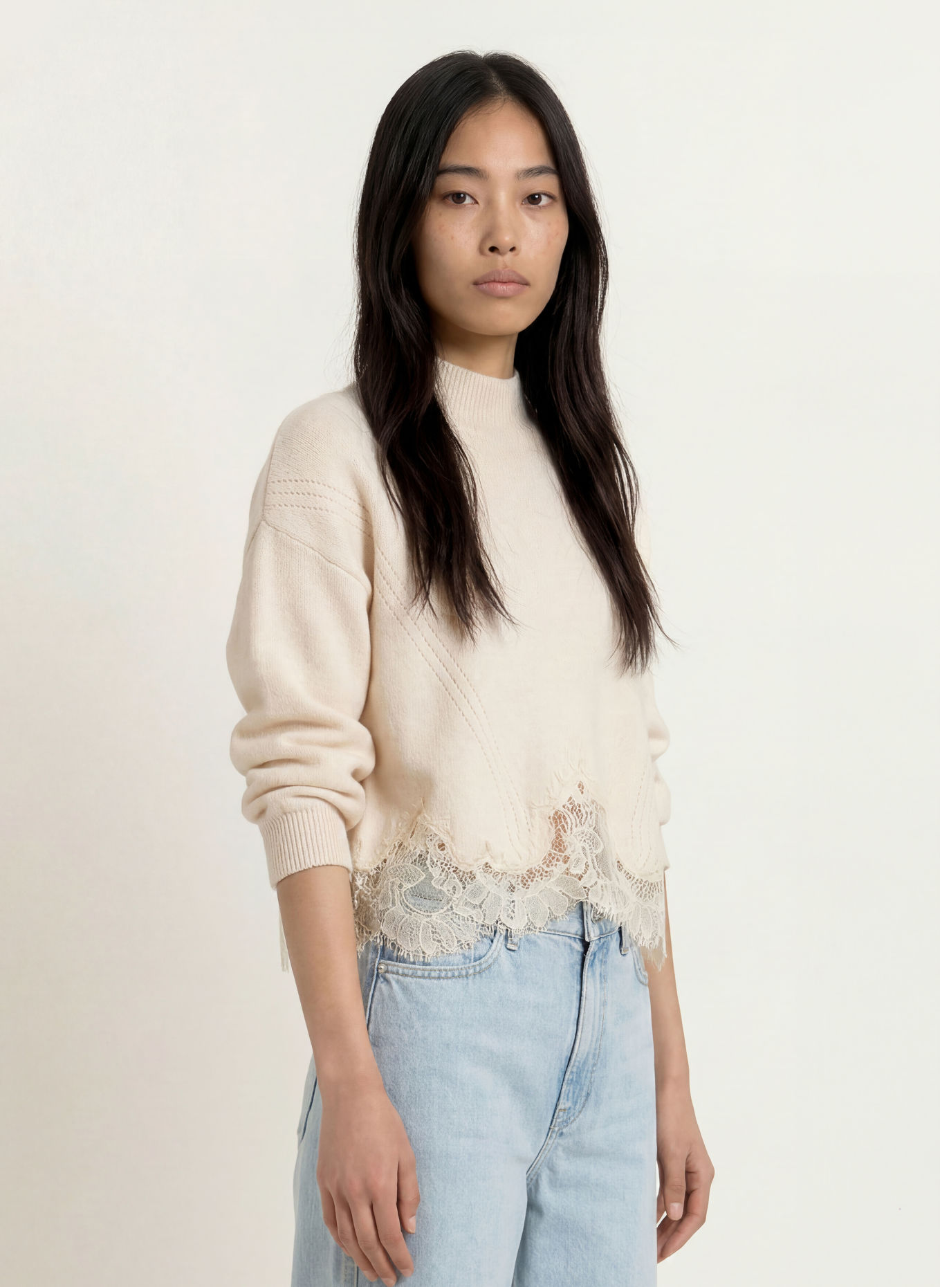 GUESS HAYDEN Sweater with Lace: ECRU