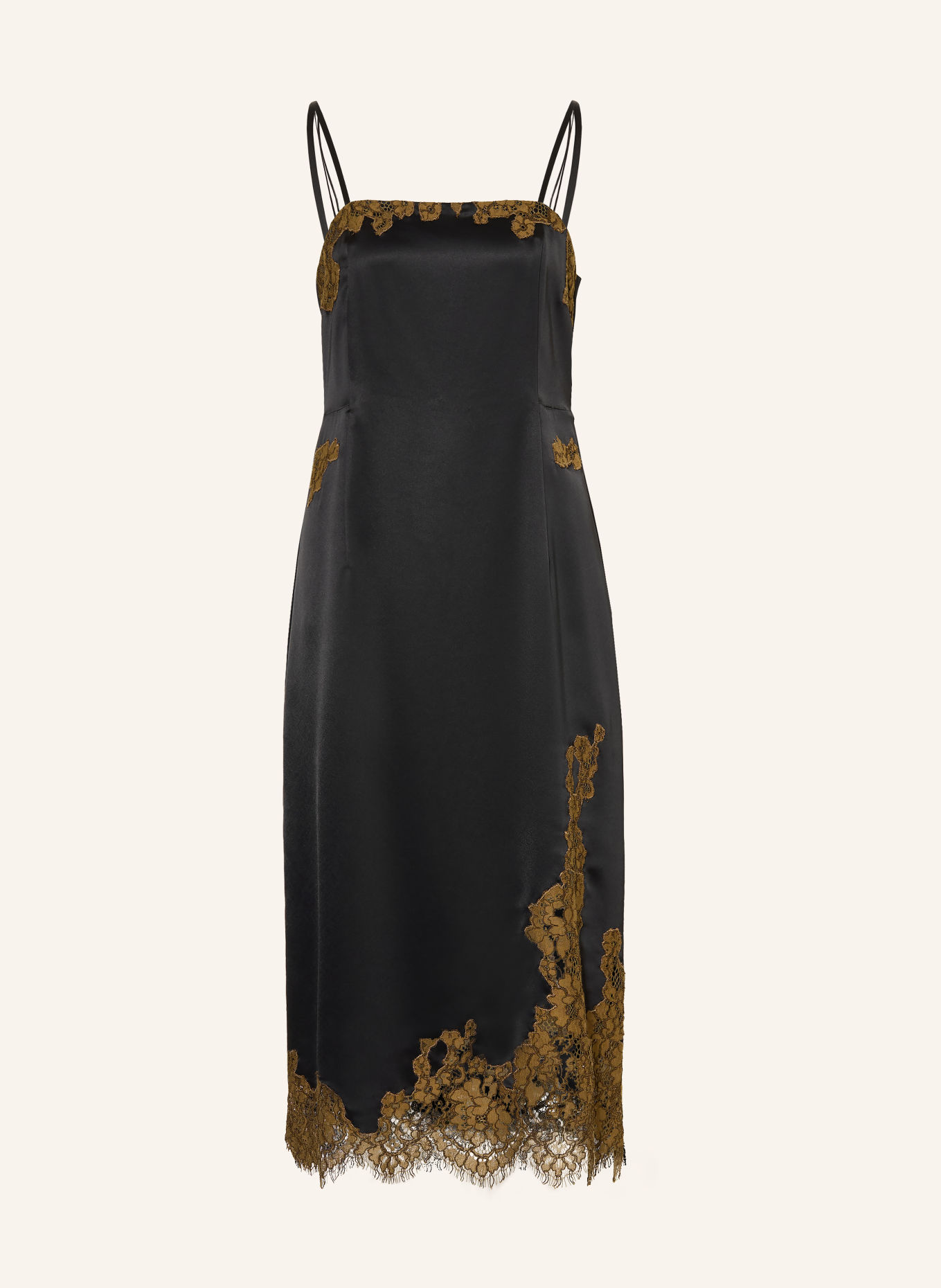 DOROTHEE SCHUMACHER Satinkleid SHINY STATEMENT mit Spitze: SCHWARZ / COGNAC