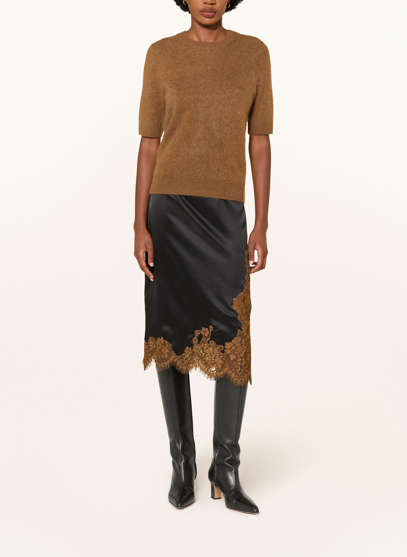DOROTHEE SCHUMACHER Satinrock SHINY STATEMENT mit Spitze: SCHWARZ / BRAUN