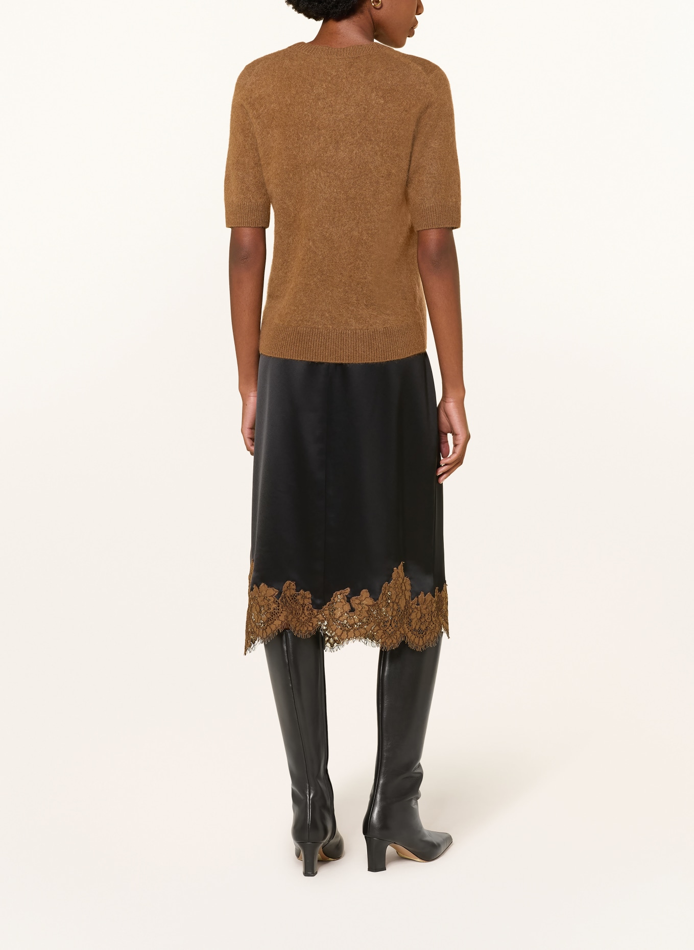 DOROTHEE SCHUMACHER Satinrock SHINY STATEMENT mit Spitze: SCHWARZ / BRAUN