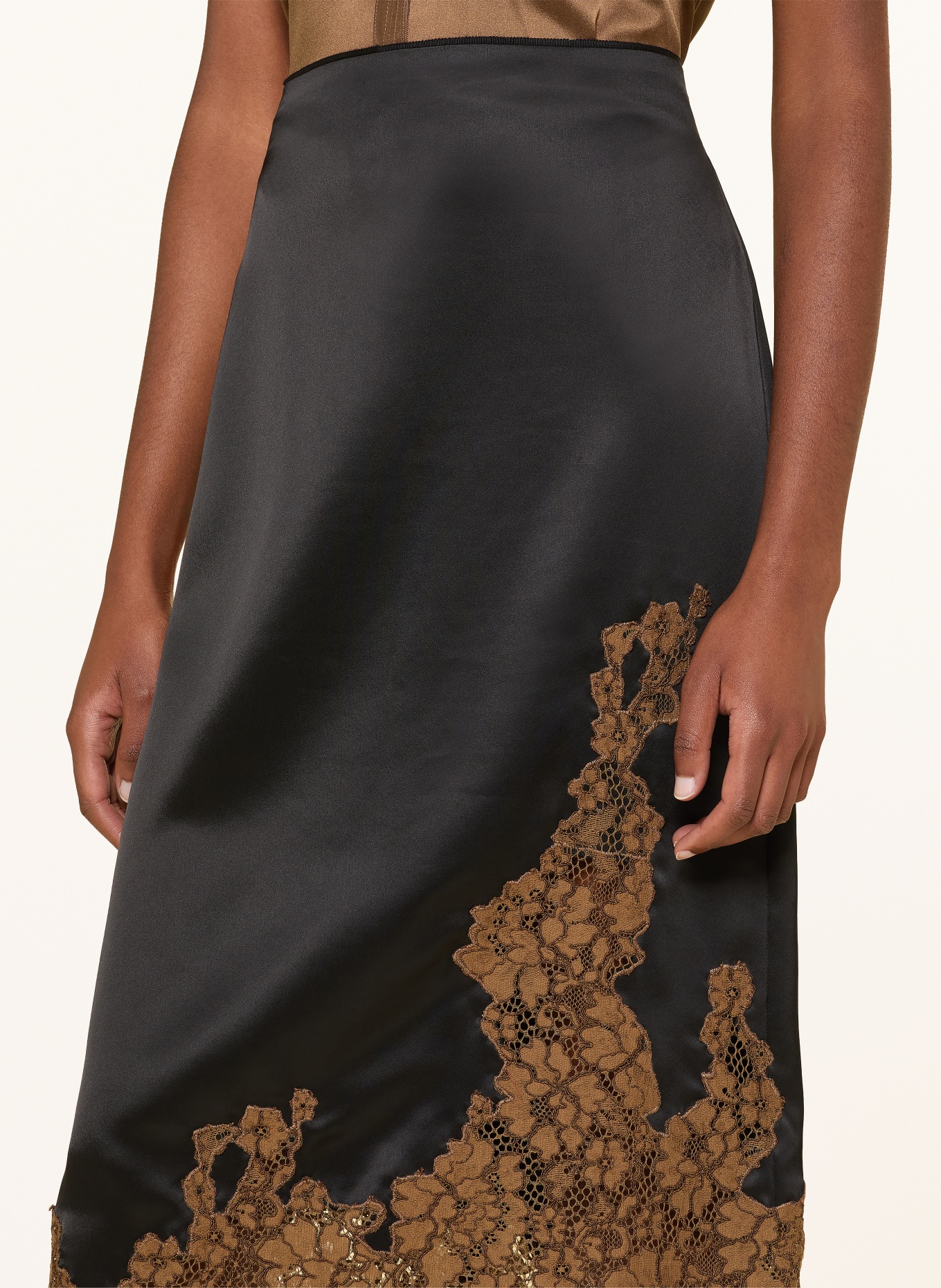 DOROTHEE SCHUMACHER Satinrock SHINY STATEMENT mit Spitze: SCHWARZ / BRAUN