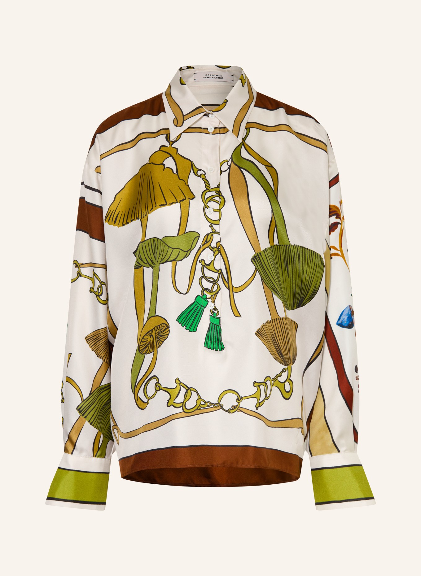 DOROTHEE SCHUMACHER Blusenshirt COSMIC FUNGHI aus Seide: WEISS / BRAUN / GRÜN