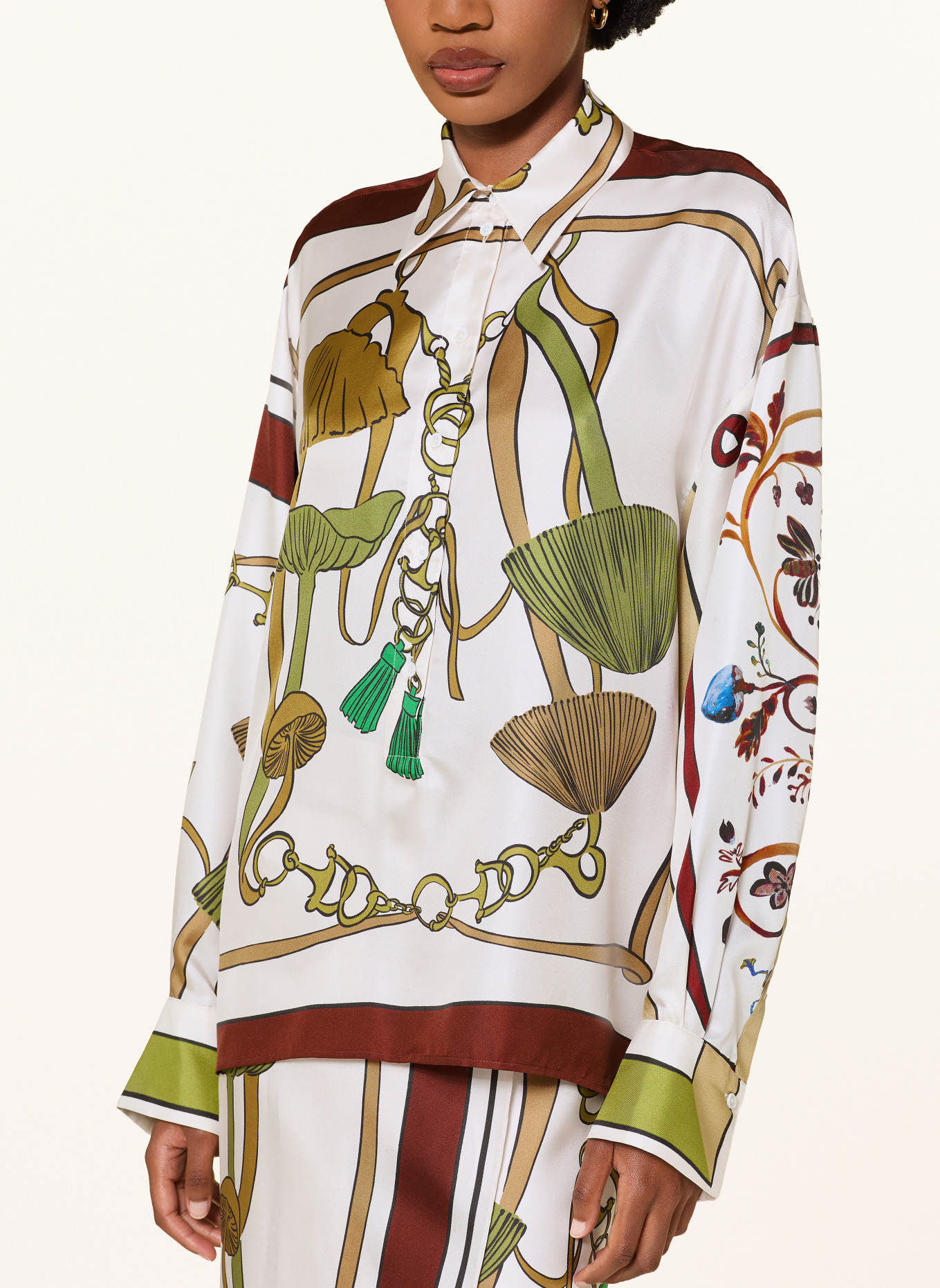 DOROTHEE SCHUMACHER Blusenshirt COSMIC FUNGHI aus Seide: WEISS / BRAUN / GRÜN