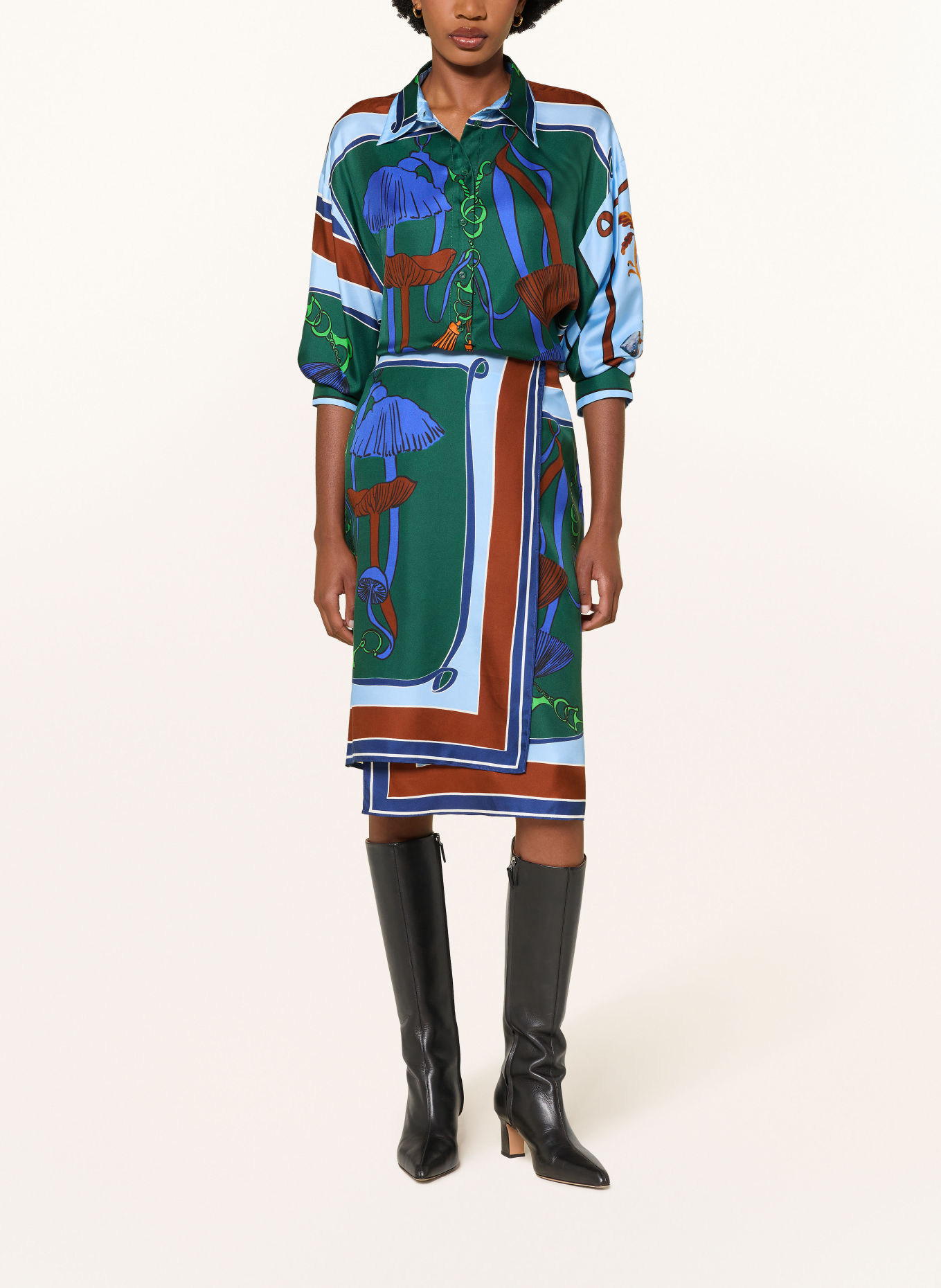 DOROTHEE SCHUMACHER Blusenshirt COSMIC FUNGHI aus Seide: GRÜN / BRAUN / HELLBLAU