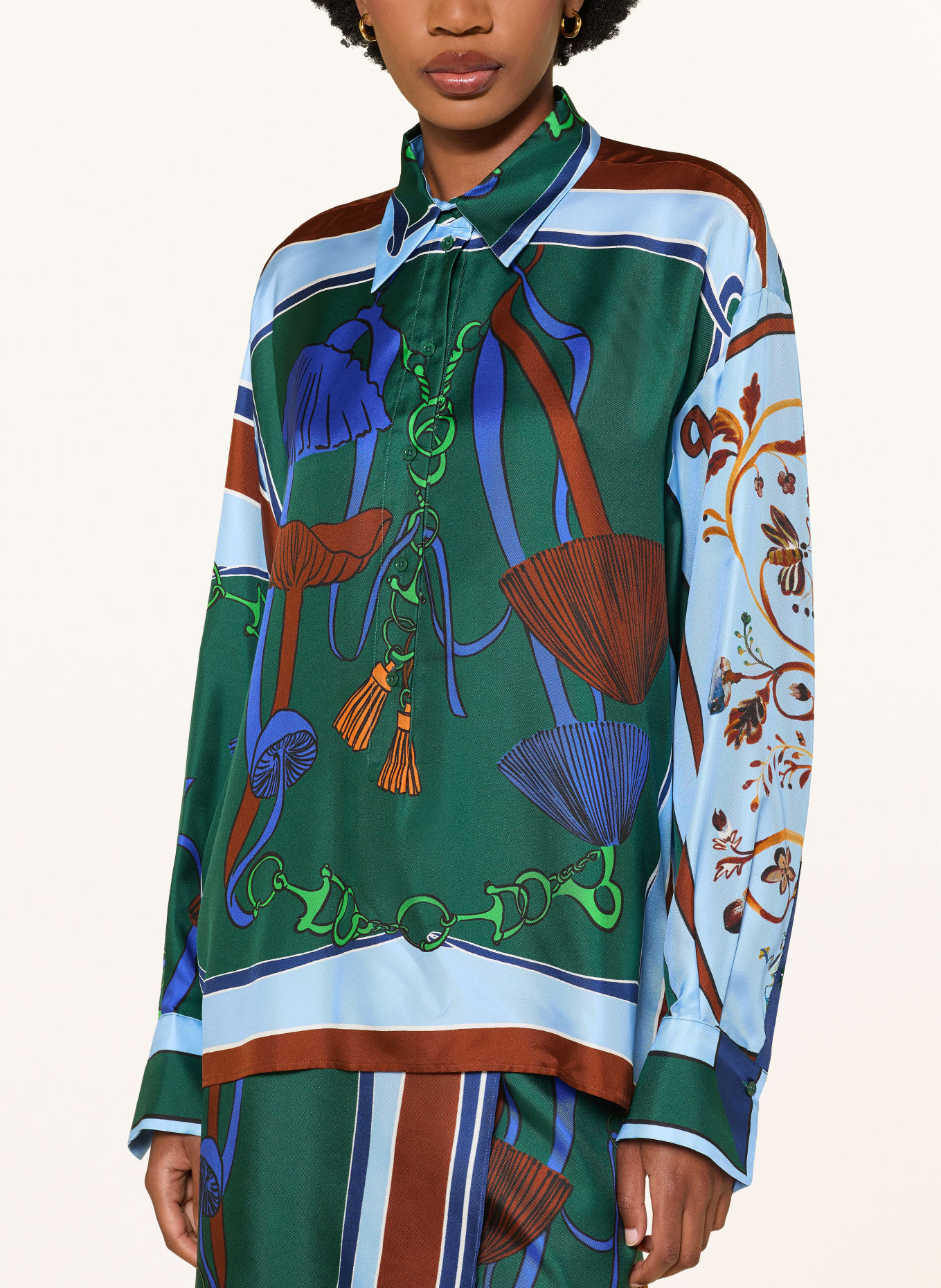 DOROTHEE SCHUMACHER Blusenshirt COSMIC FUNGHI aus Seide: GRÜN / BRAUN / HELLBLAU