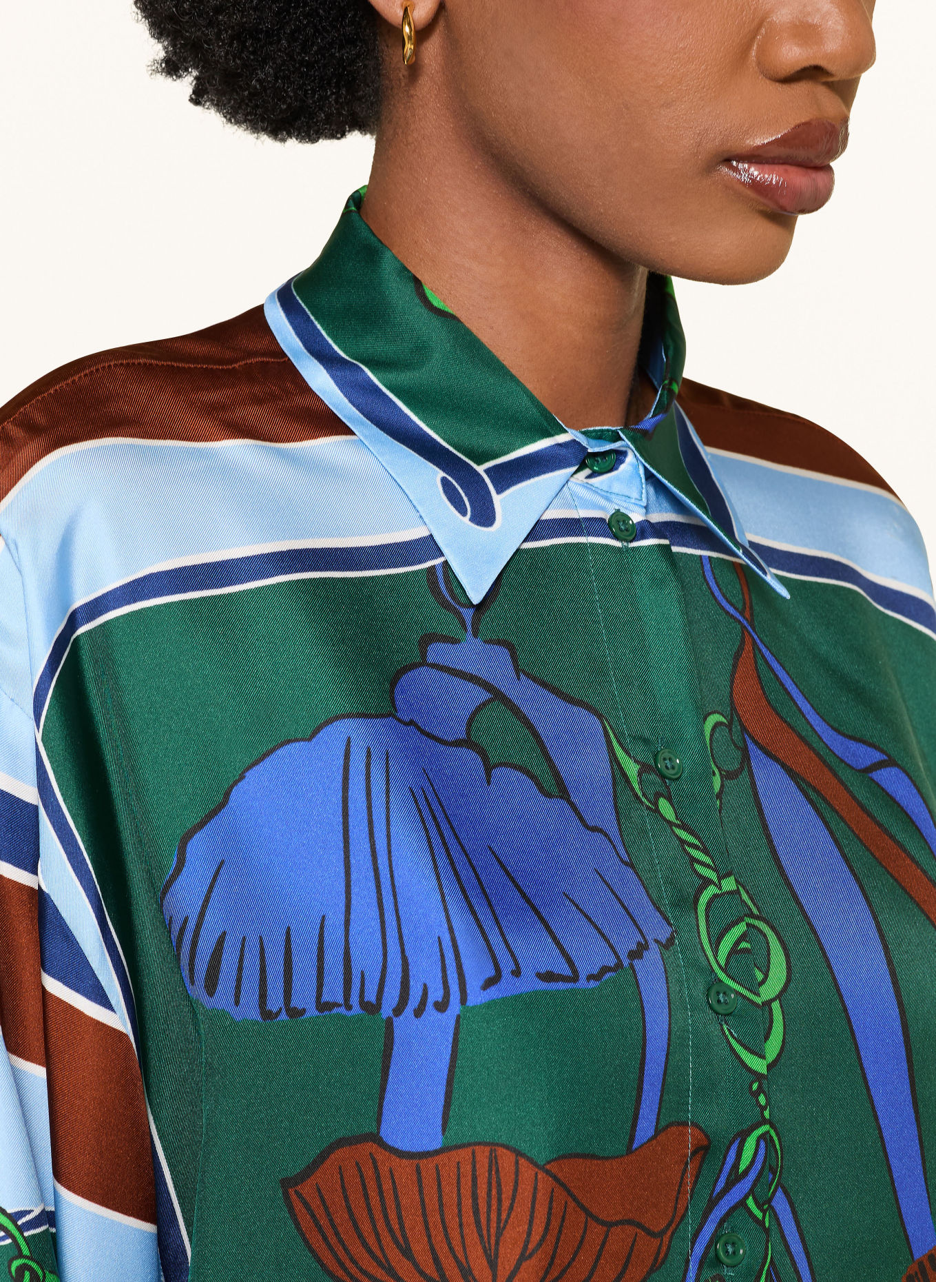 DOROTHEE SCHUMACHER Blusenshirt COSMIC FUNGHI aus Seide: GRÜN / BRAUN / HELLBLAU