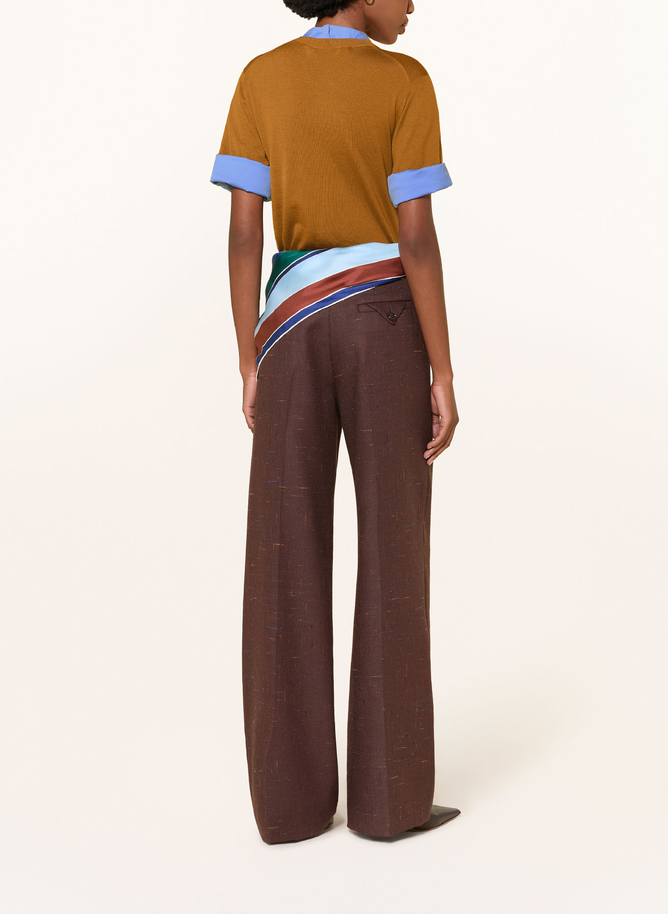 DOROTHEE SCHUMACHER Gebreid shirt CHIC MERINO in een materiaalmix: BRUIN / LICHTBLAUW