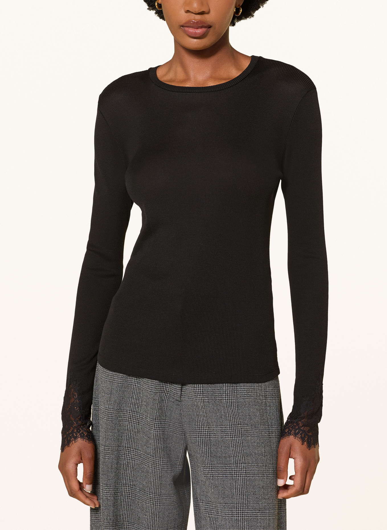 DOROTHEE SCHUMACHER Langærmet bluse med blonder: SORT