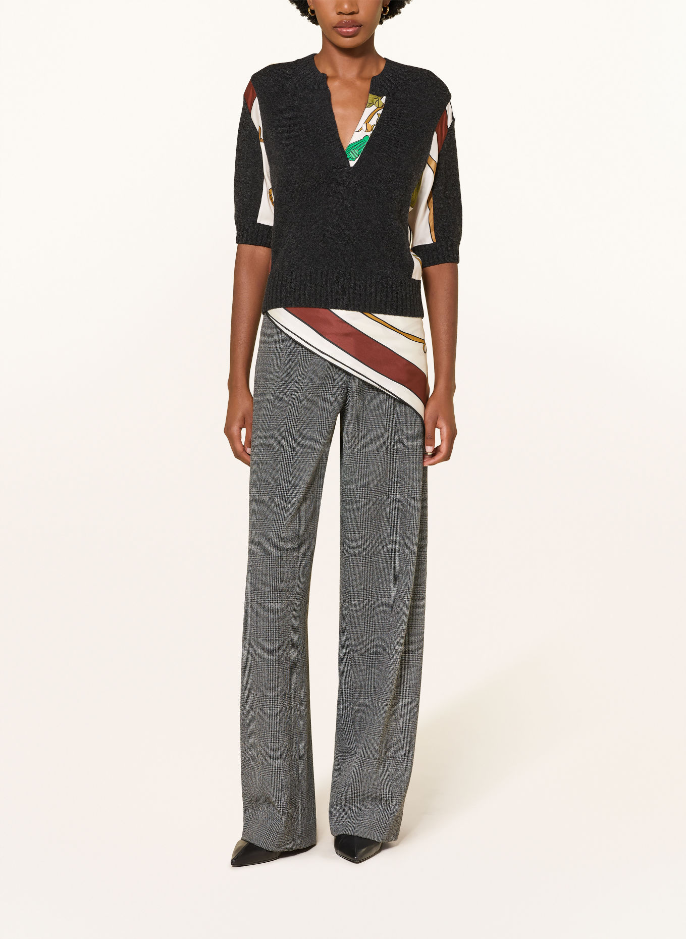 DOROTHEE SCHUMACHER Strickshirt FOULARD STATEMENTS im Materialmix mit Cashmere: DUNKELGRAU / GRÜN / WEISS